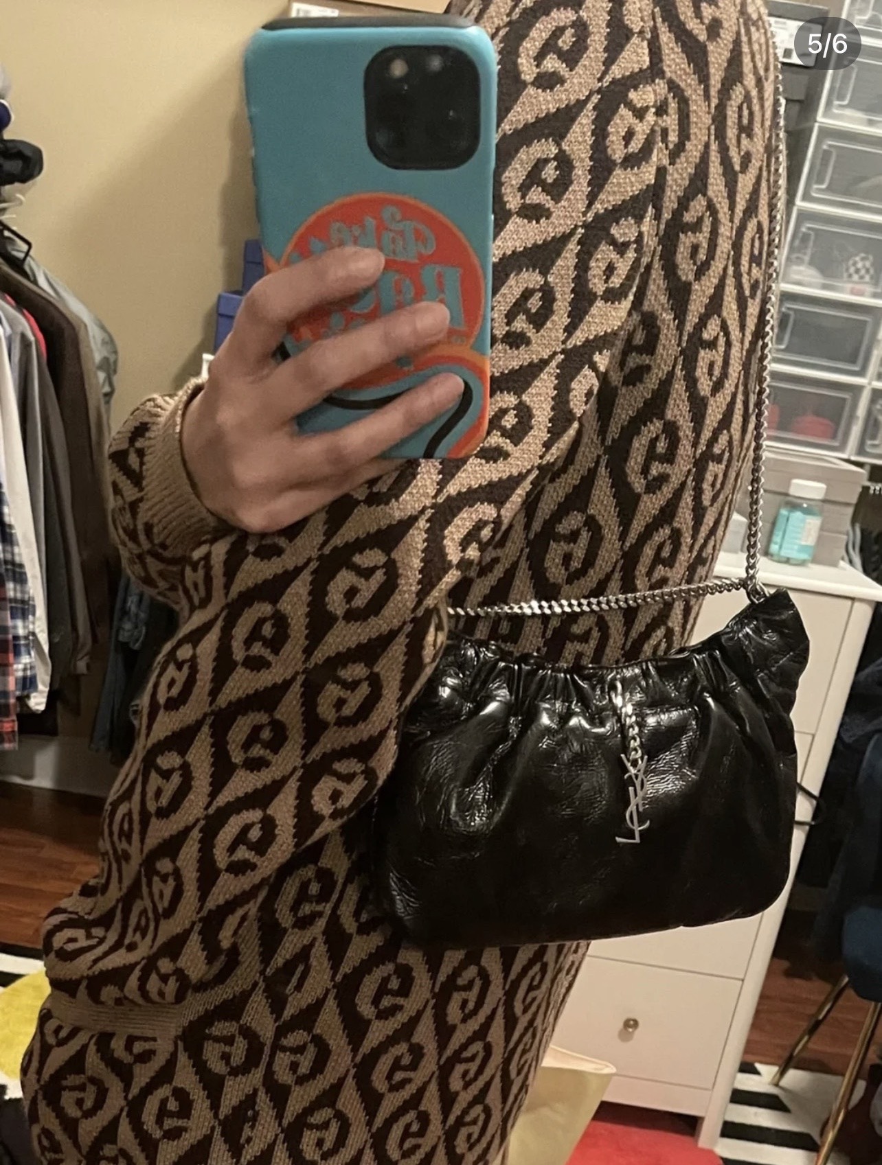 Saint laurent Ysl 专柜新款云朵型腋下链条包 681632黑色银扣