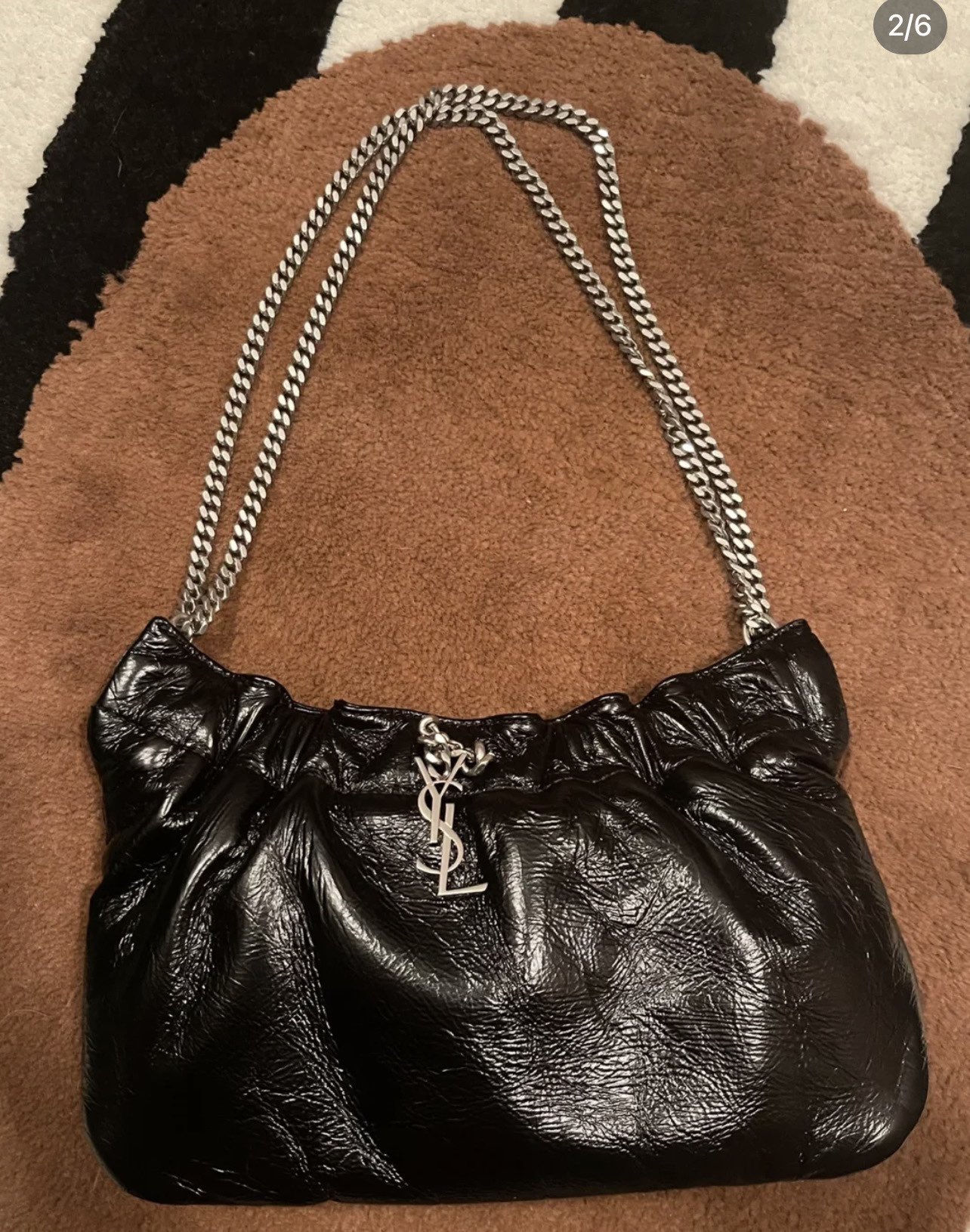 Saint laurent Ysl 专柜新款云朵型腋下链条包 681632黑色银扣