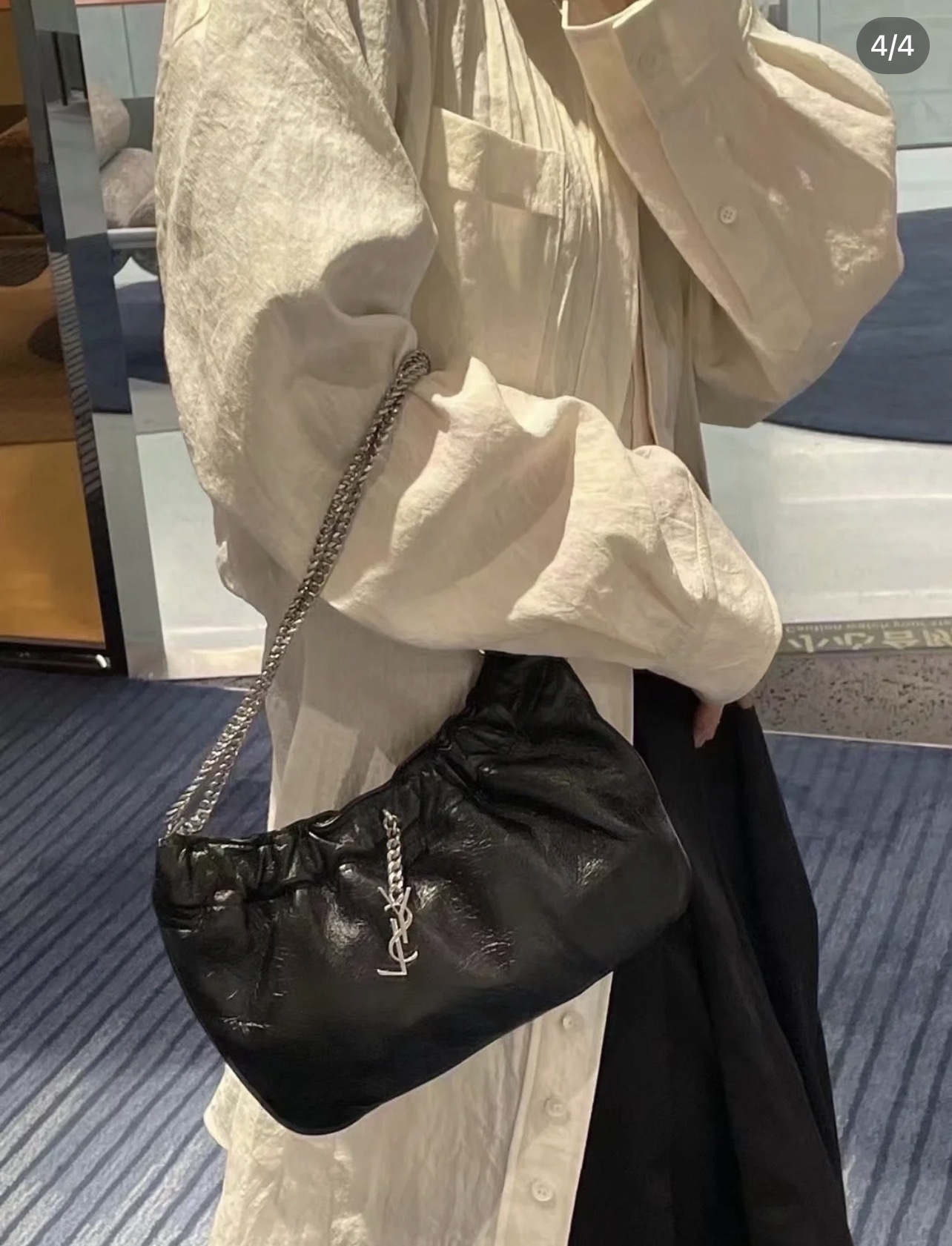 Saint laurent Ysl 专柜新款云朵型腋下链条包 681632黑色银扣