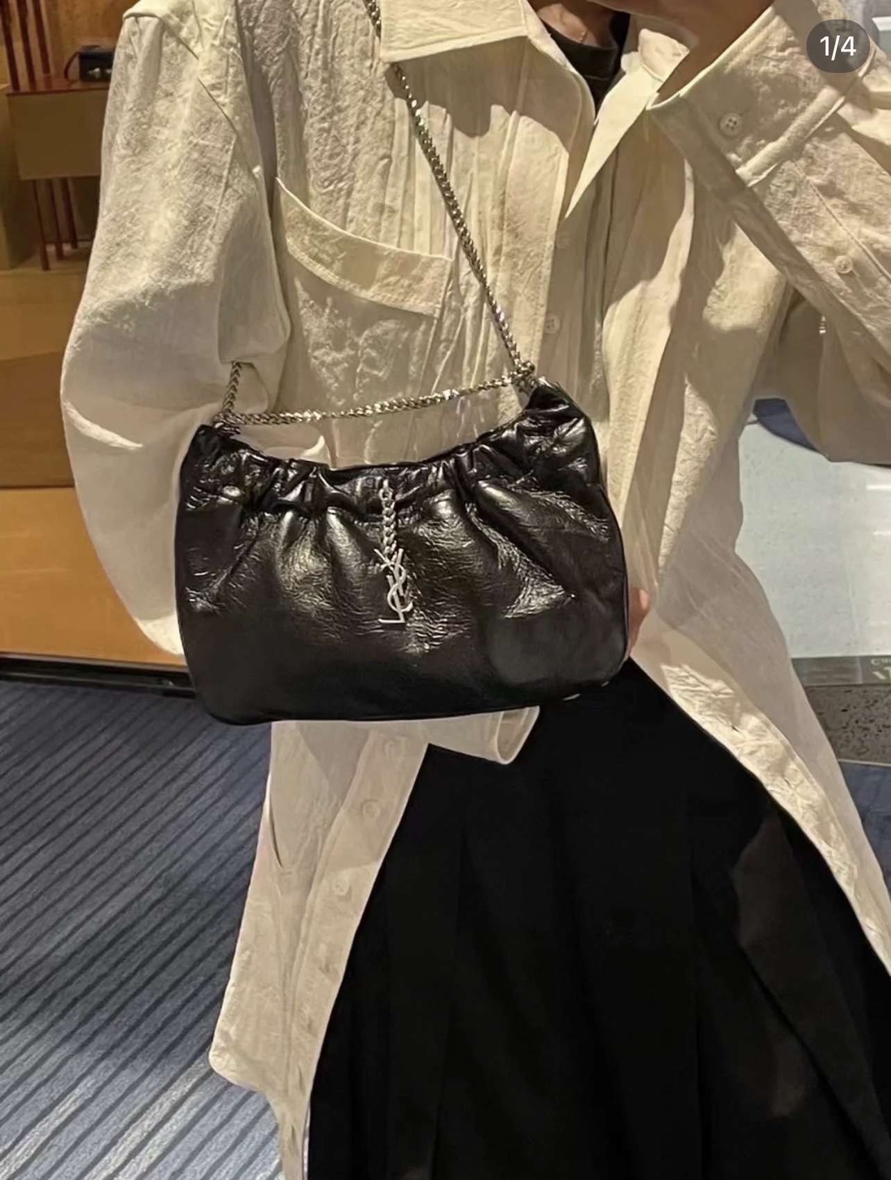 Saint laurent Ysl 专柜新款云朵型腋下链条包 681632黑色银扣