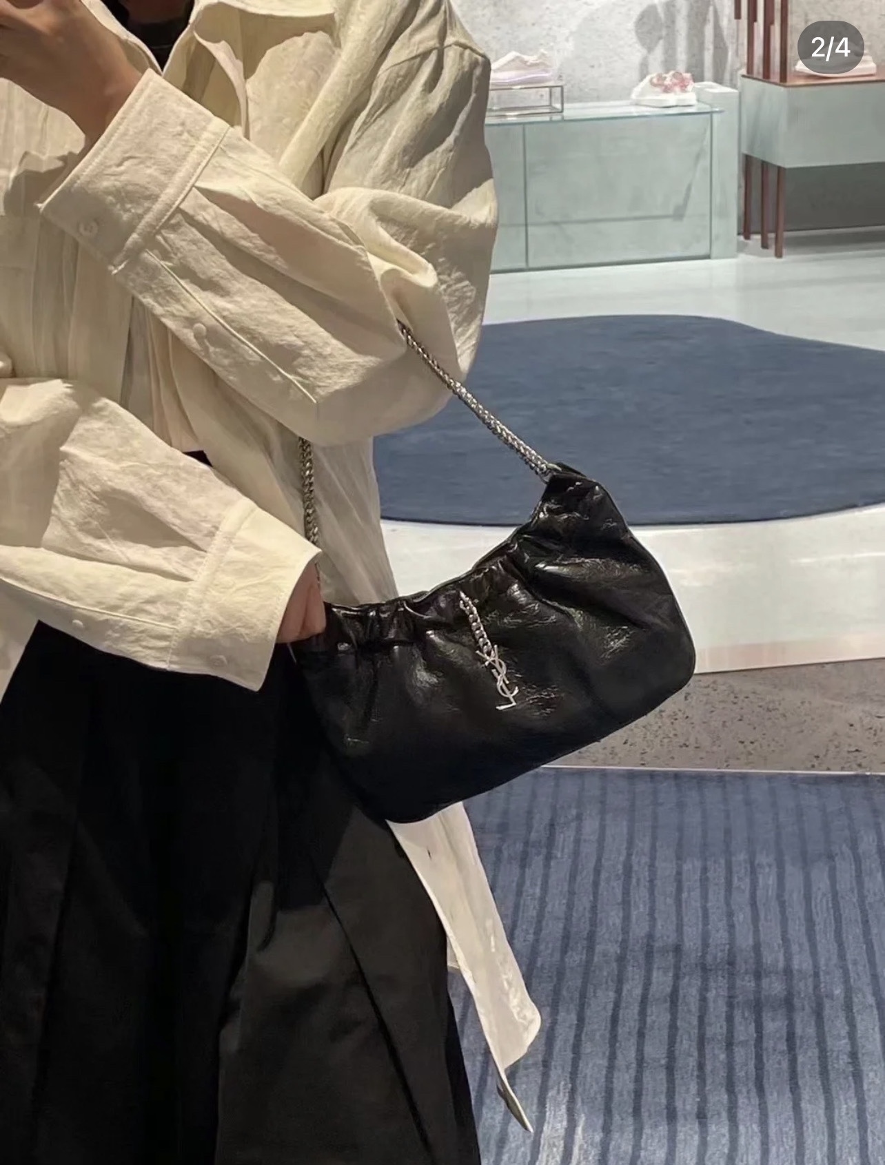 Saint laurent Ysl 专柜新款云朵型腋下链条包 681632黑色银扣