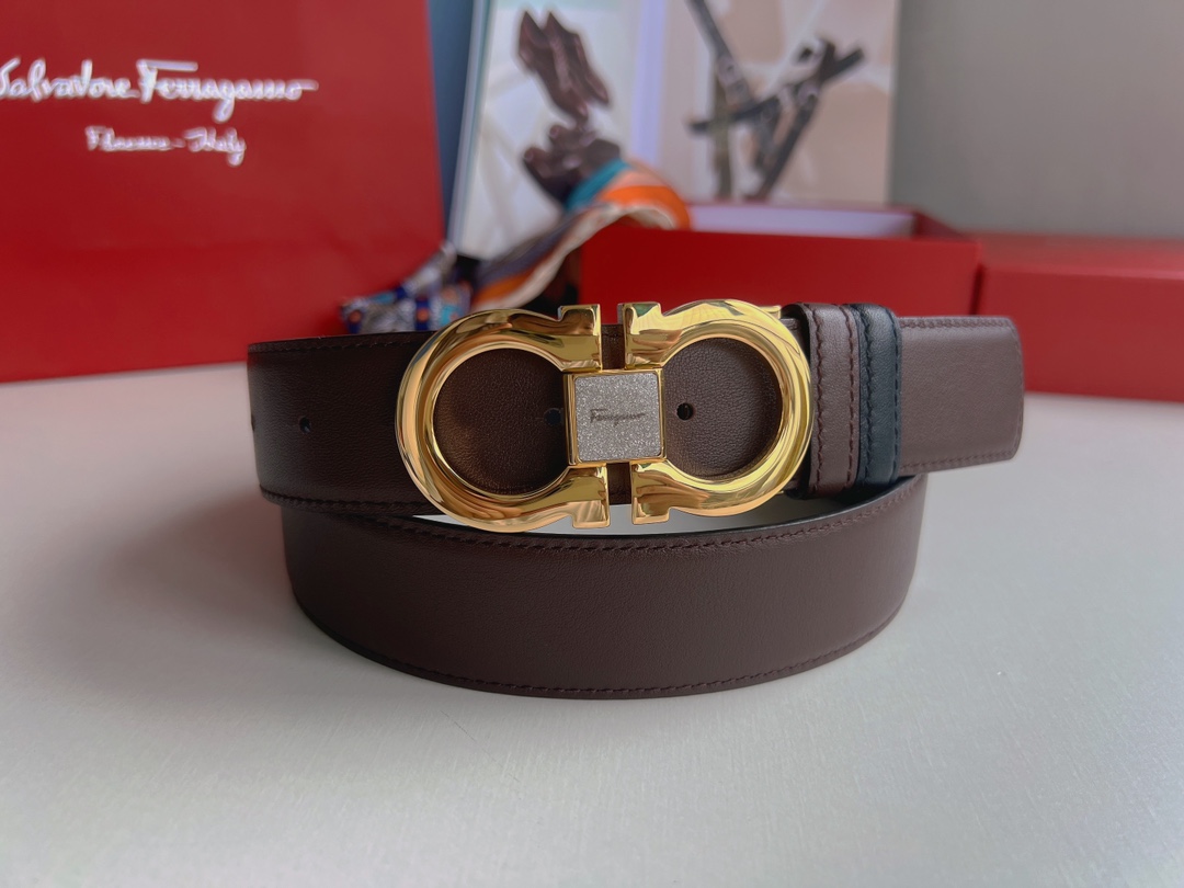 Ferragamo菲拉格慕   精品8字专柜版型金属扣男士3.5cm腰带
