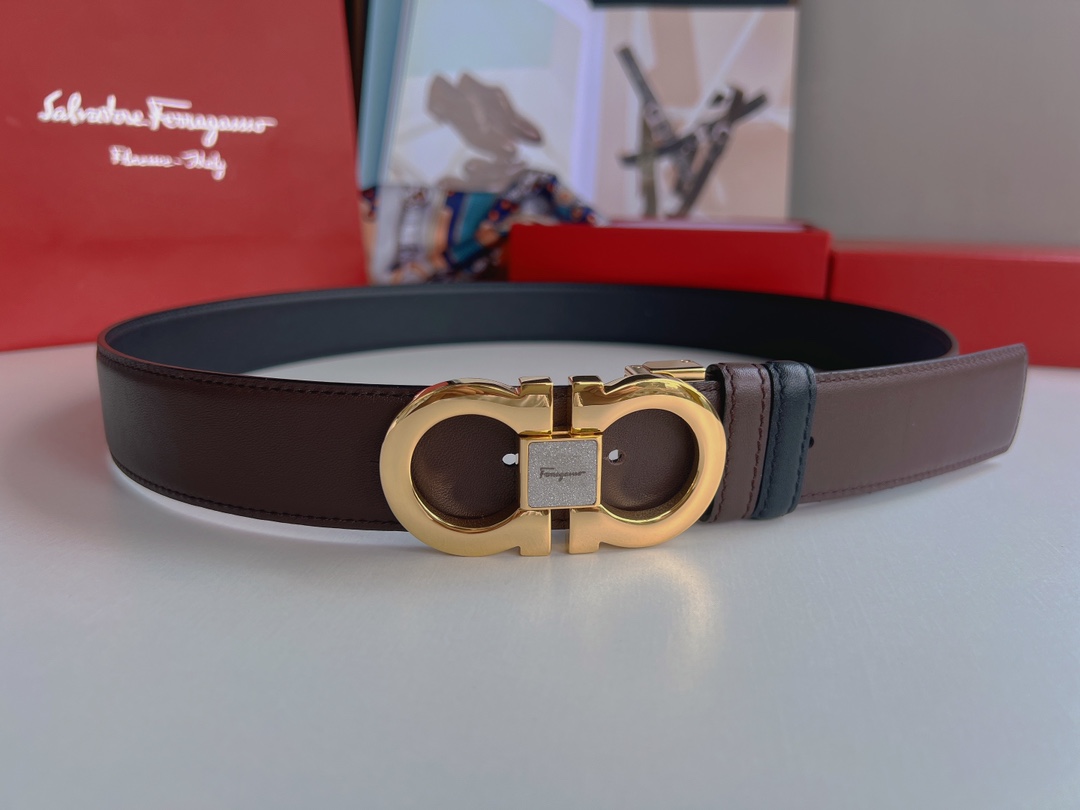 Ferragamo菲拉格慕   精品8字专柜版型金属扣男士3.5cm腰带