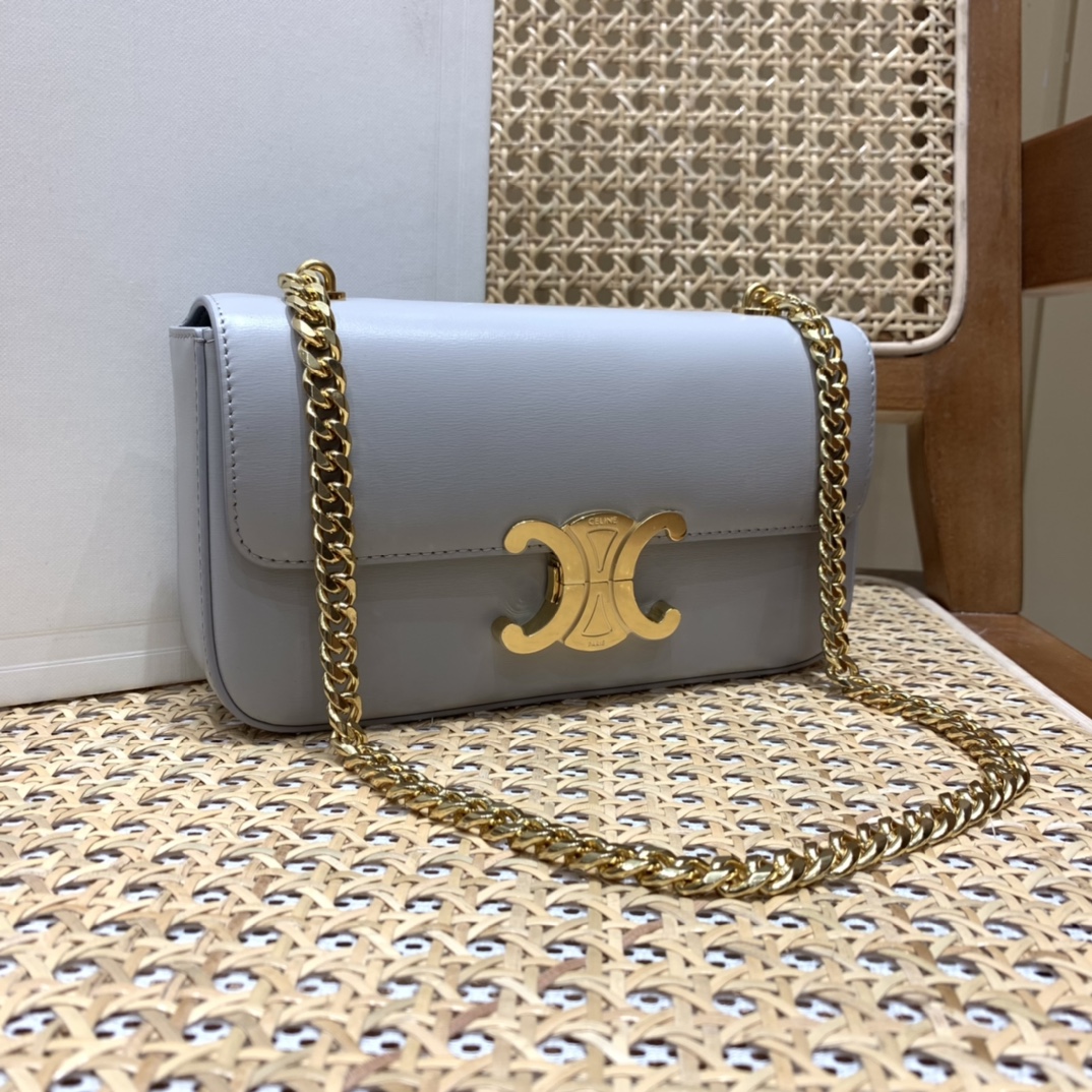 CELINE CHAIN SHOULDER 20.5CM BAG 197993灰色/金扣