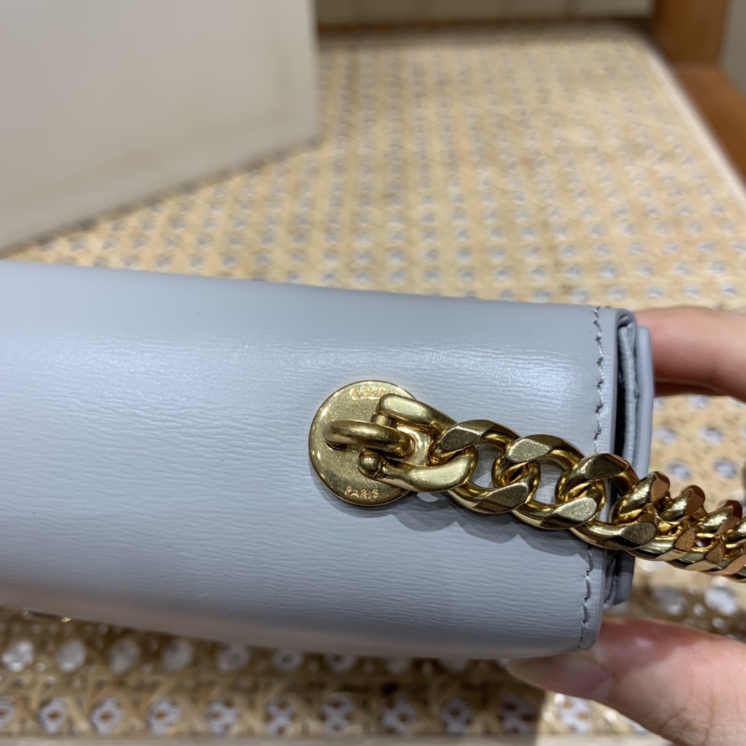 CELINE CHAIN SHOULDER 20.5CM BAG 197993灰色/金扣
