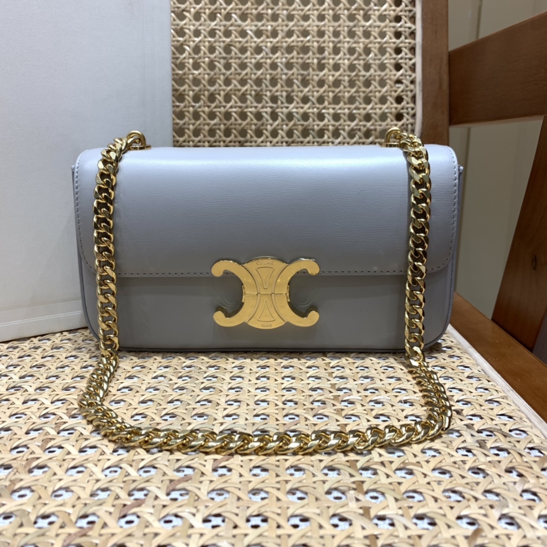 CELINE CHAIN SHOULDER 20.5CM BAG 197993灰色/金扣