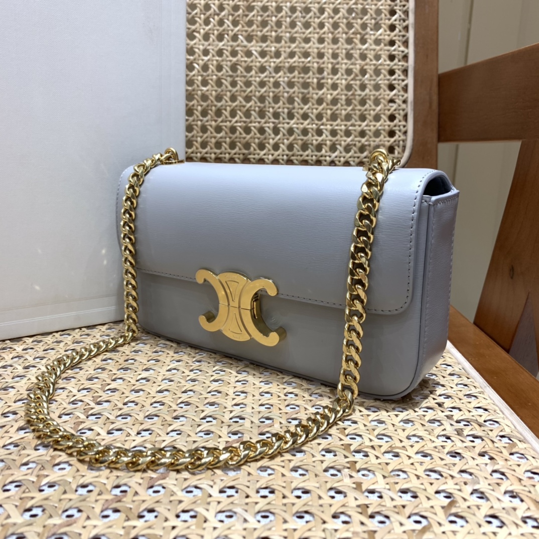 CELINE CHAIN SHOULDER 20.5CM BAG 197993灰色/金扣