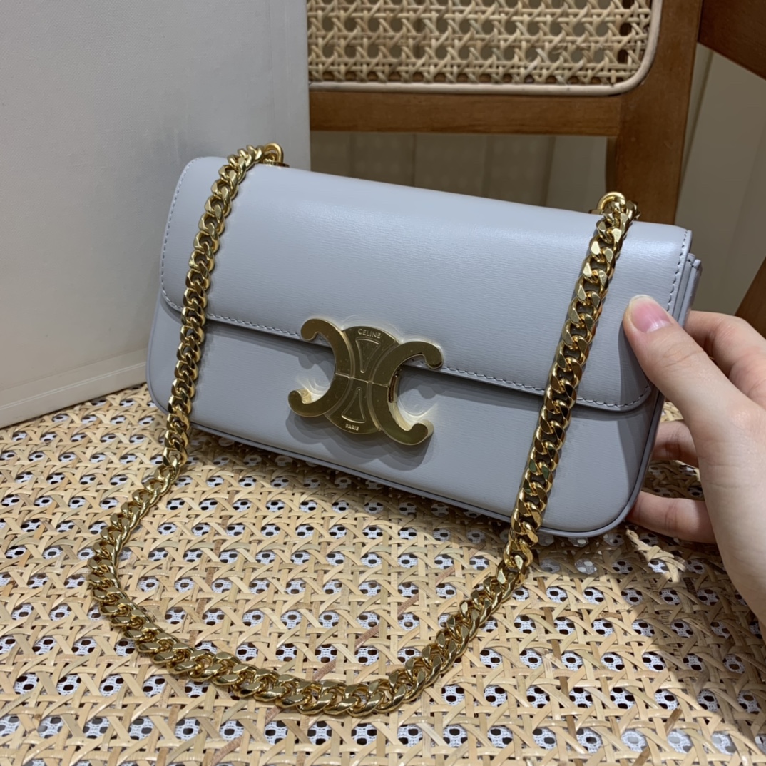 CELINE CHAIN SHOULDER 20.5CM BAG 197993灰色/金扣