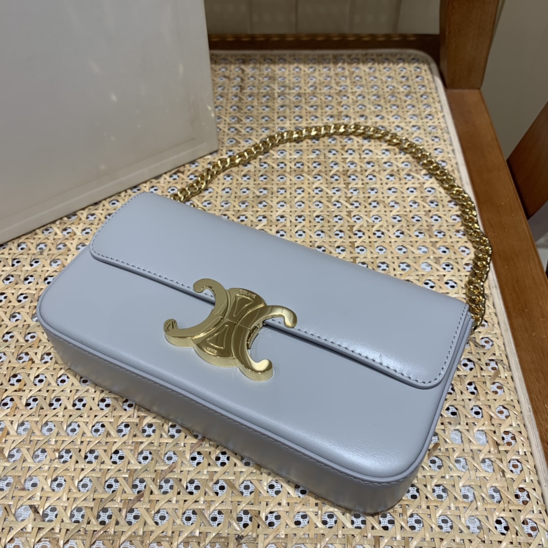 CELINE CHAIN SHOULDER 20.5CM BAG 197993灰色/金扣