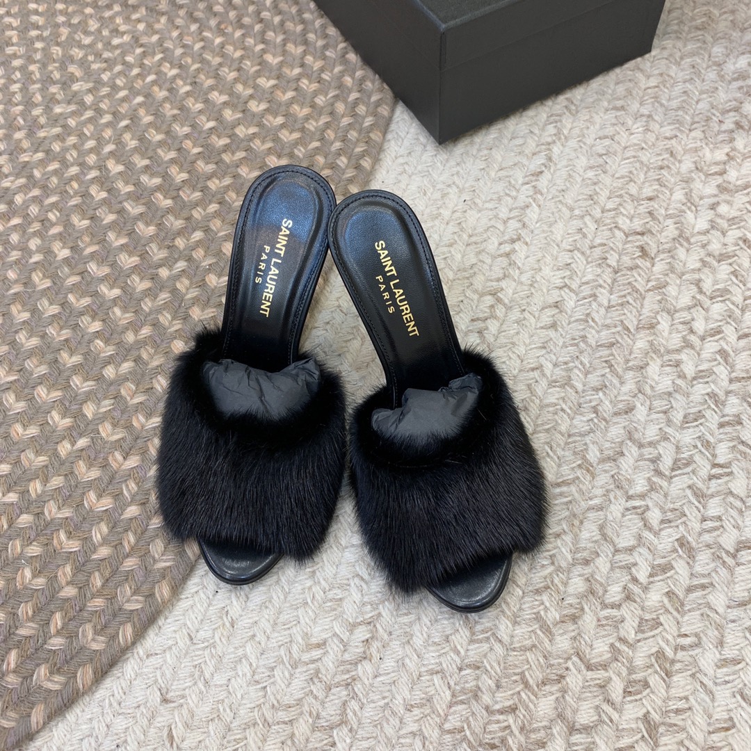 NO:927836,Mink wool series SAIN* LAUREN*SS22ＹＳＬ LA16 Mule slippers, original last, top quality material, upper imported sheepskin/mink hair, lining imported sheepskin, heel height 9.5cm, size 35-39 (34, 40 customized, non-returnable, non-exchangeable), high heels, saint laurent, high heels, slippers, sheepskin19860909水貂毛系列 SAIN* LAUREN*SS22ＹＳＬ LA16穆勒拖鞋 原版套楦 顶级品质 材质 鞋面进口羊皮/水貂毛 内里进口羊皮里 跟高9.5cm 码数35-39（34、40定做不退不换）,高跟鞋,saint laurent,high heels,slippers,sheepskin,Women's Shoes