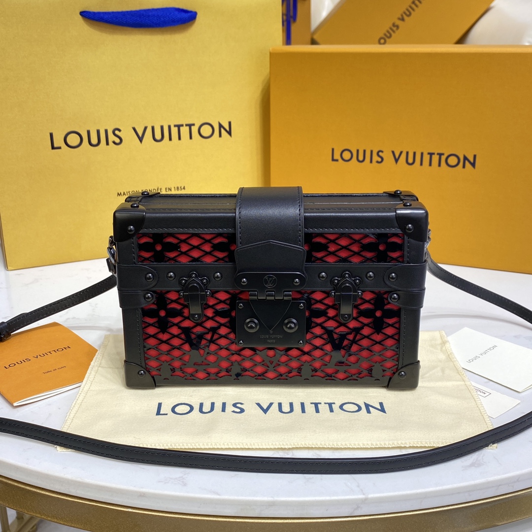 Louis Vuitton LV Petite Malle Bags Handbags Black Cowhide Lace M20353