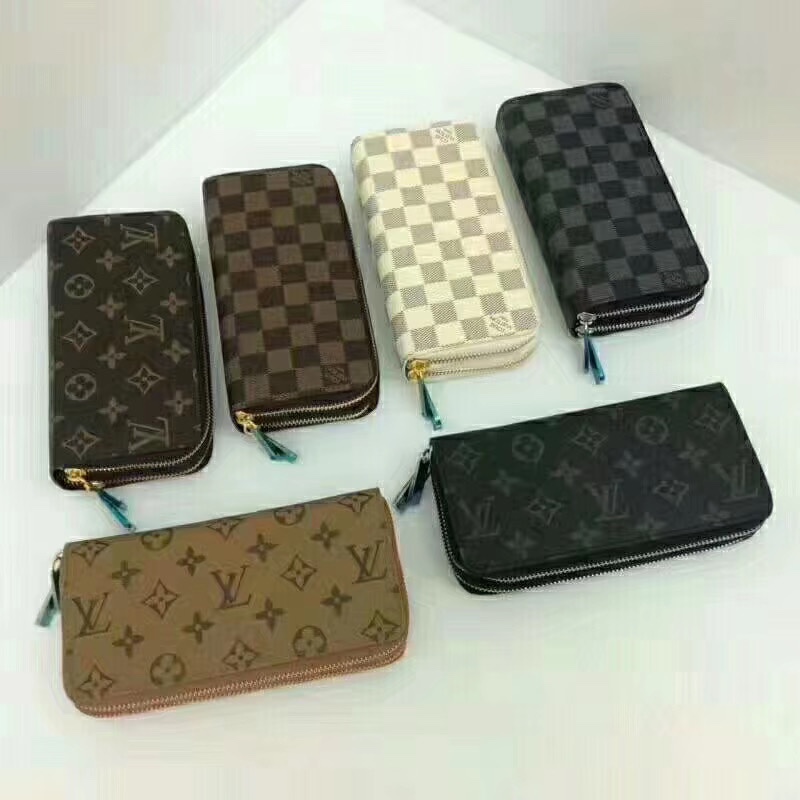 Double zipper leather long wallet open interior