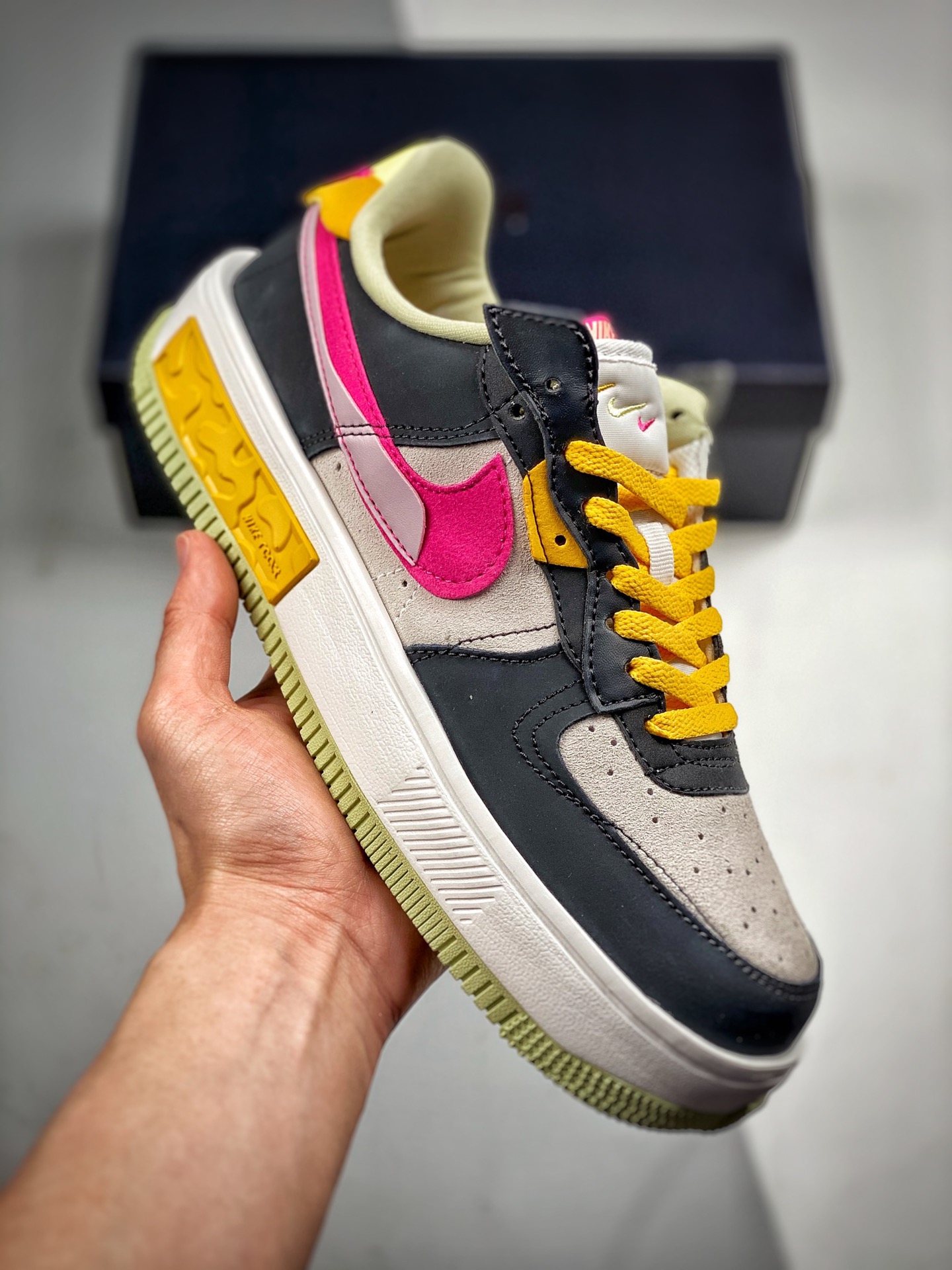 -3 Nike Air Force 1 Fontanka Negro Rosa Serie Fontanka de la Fuerza Aérea. Material nano en todo el zapato, se deshace …