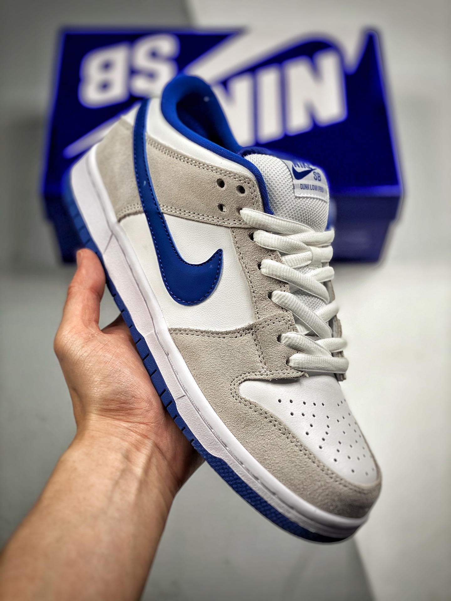-2 NK Dunk Low gris, blanco y azul, producción original pura de fábrica, fotos reales de estreno, material de capa supe…