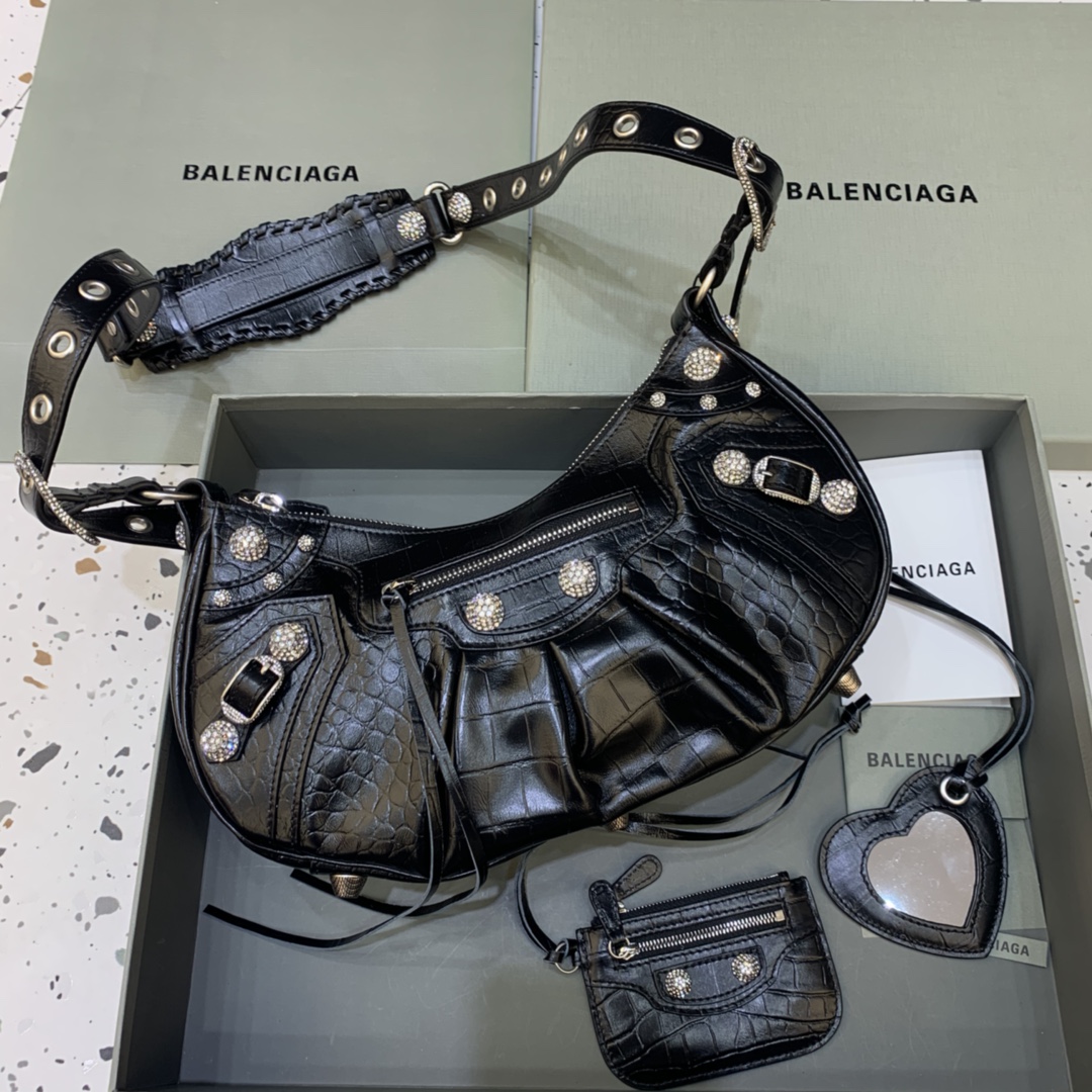 Balenciaga Le Cagole 1:1
 Crossbody & Shoulder Bags High-End Designer
 Black Weave Vintage Motorcycle