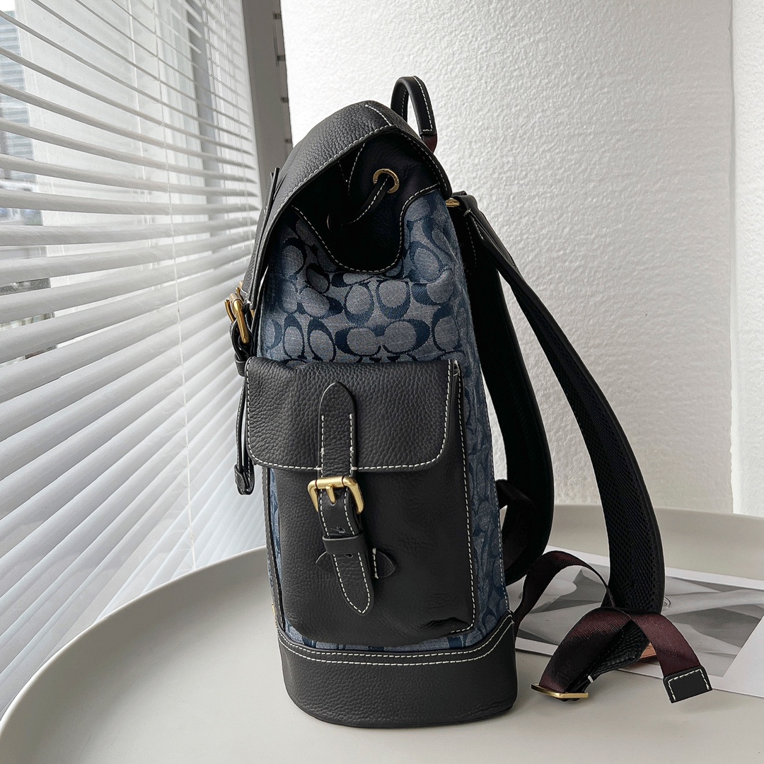 Coach 新品C8183万众期待的香布蕾系列 Hudson双肩包男士大号翻盖和拉绳开合 织布衬里垂直长度7