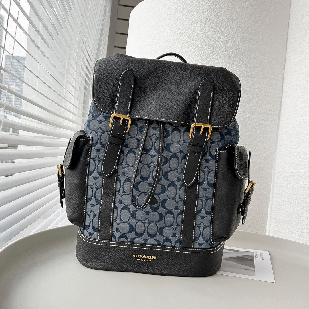 Coach 新品C8183万众期待的香布蕾系列 Hudson双肩包男士大号翻盖和拉绳开合 织布衬里垂直长度7