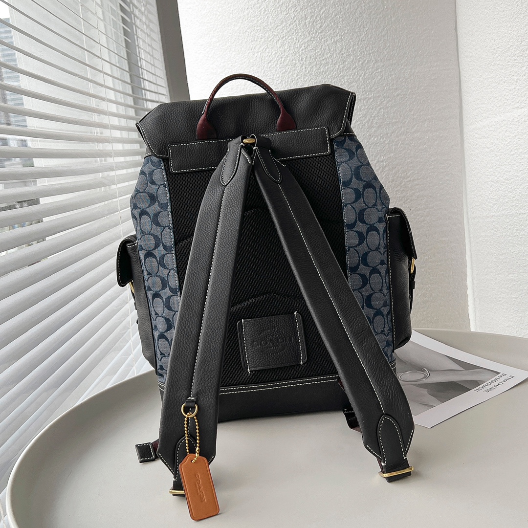 Coach 新品C8183万众期待的香布蕾系列 Hudson双肩包男士大号翻盖和拉绳开合 织布衬里垂直长度7