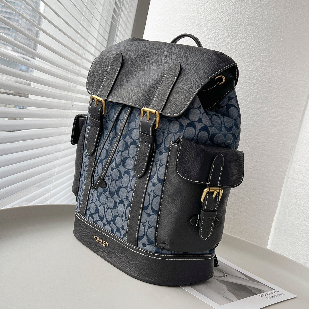 Coach 新品C8183万众期待的香布蕾系列 Hudson双肩包男士大号翻盖和拉绳开合 织布衬里垂直长度7
