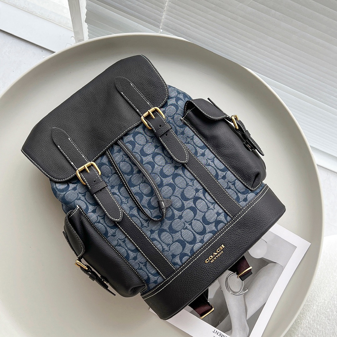 Coach 新品C8183万众期待的香布蕾系列 Hudson双肩包男士大号翻盖和拉绳开合 织布衬里垂直长度7