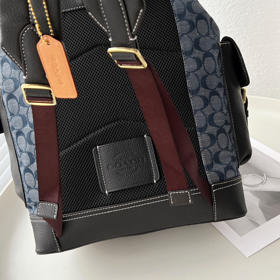 Coach 新品C8183万众期待的香布蕾系列 Hudson双肩包男士大号翻盖和拉绳开合 织布衬里垂直长度7