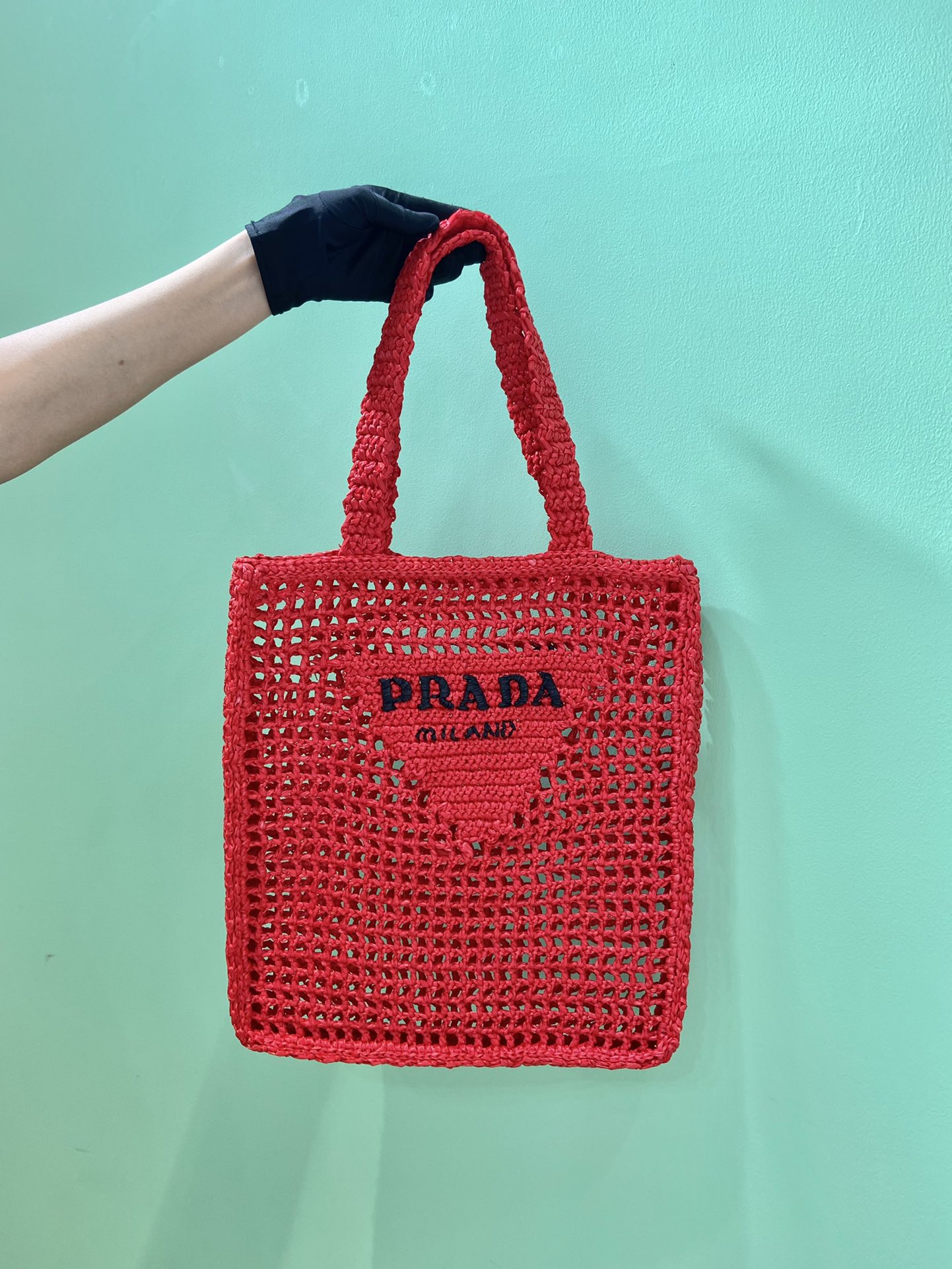 PRADA普拉达酒椰纤维托特包1BG393