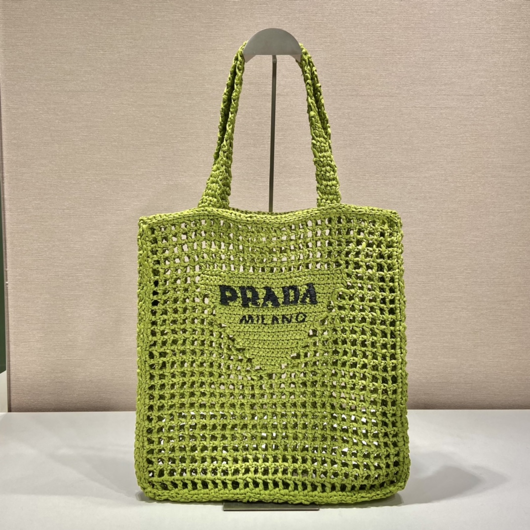 PRADA普拉达酒椰纤维托特包1BG393