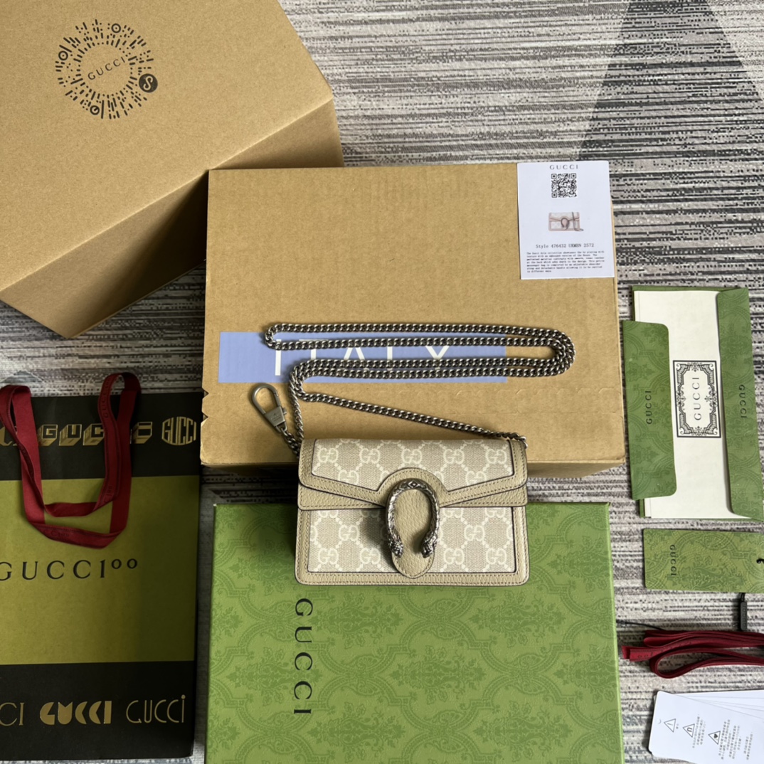 GUCCI Dionysus GG Super Mini Bag Canvas Blue Leather Trim