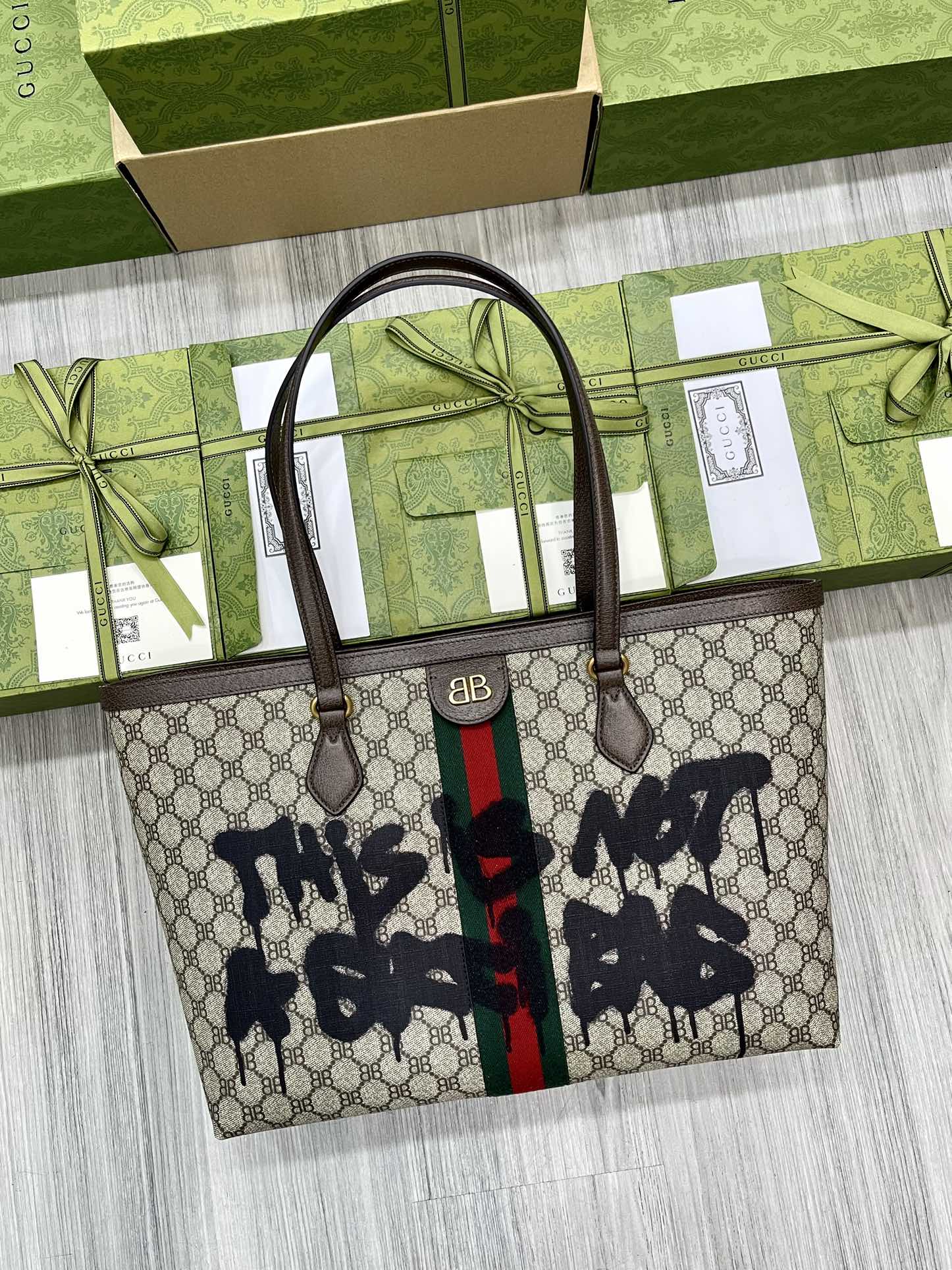 GUCCI Hacker Graffiti Coated Canvas Tote Bag