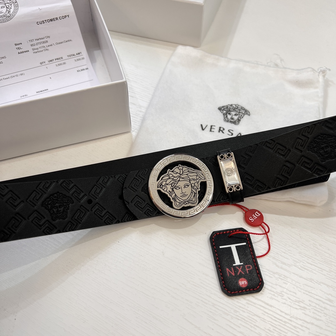 美人头皮带 范思哲 意大利进口人头压花头层 小牛皮皮 时尚走秀款 顶级免税代购级别 3 8cm