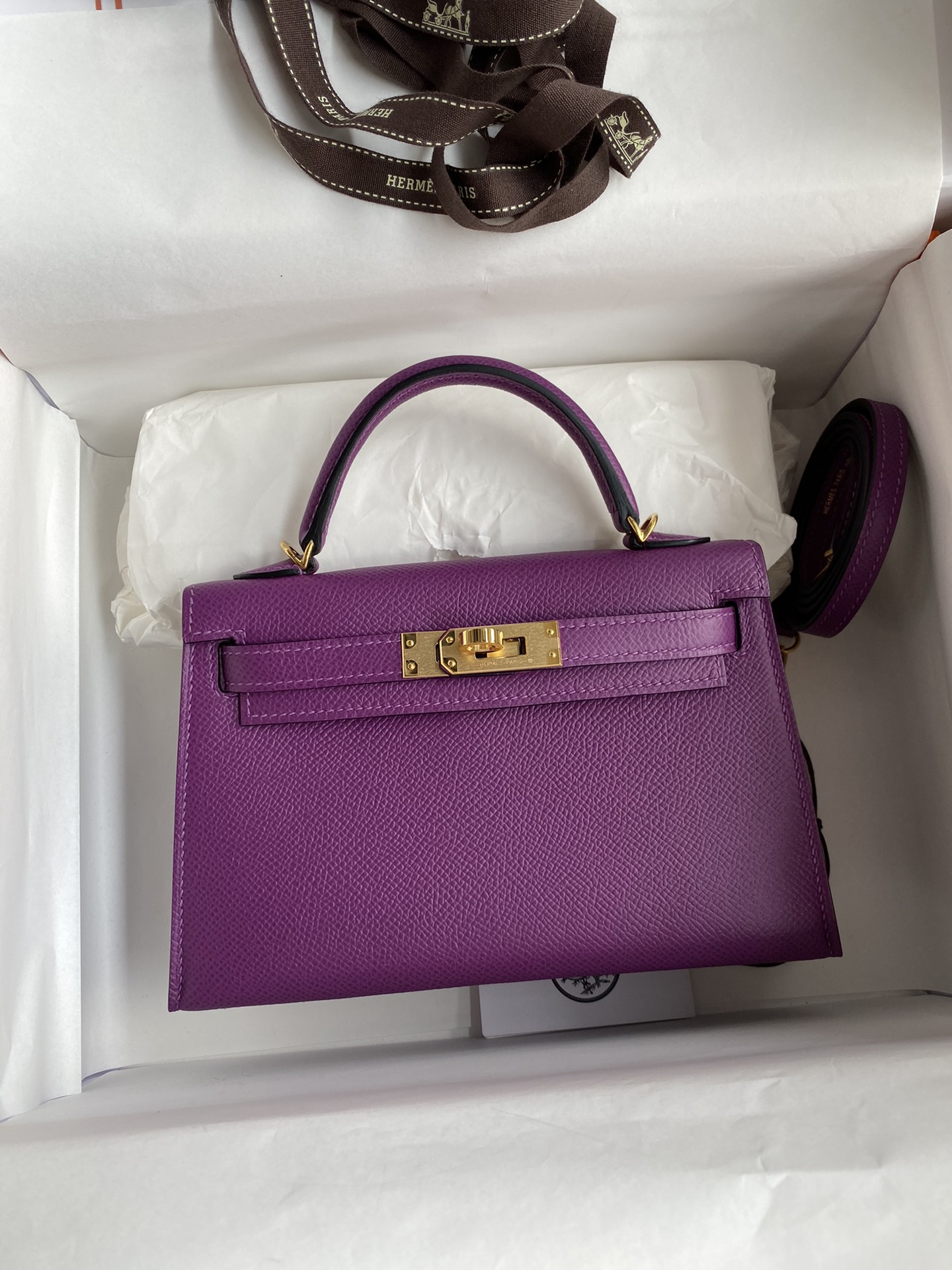 Hermes Kelly 1:1
 Handbags Crossbody & Shoulder Bags Anemone Purple Gold Hardware Epsom Mini