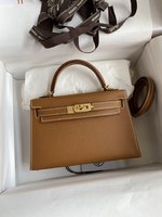 Hermes Kelly Handbags Crossbody & Shoulder Bags Brown Coffee Color Gold Hardware Epsom Mini
