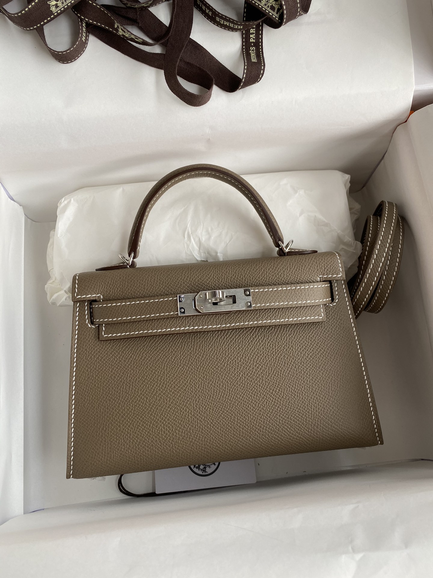 Hermes Kelly Handbags Crossbody & Shoulder Bags Elephant Grey Silver Hardware Epsom Mini