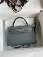 Hermes Kelly Handbags Crossbody & Shoulder Bags Almond Green Apricot Color Silver Hardware Epsom Mini