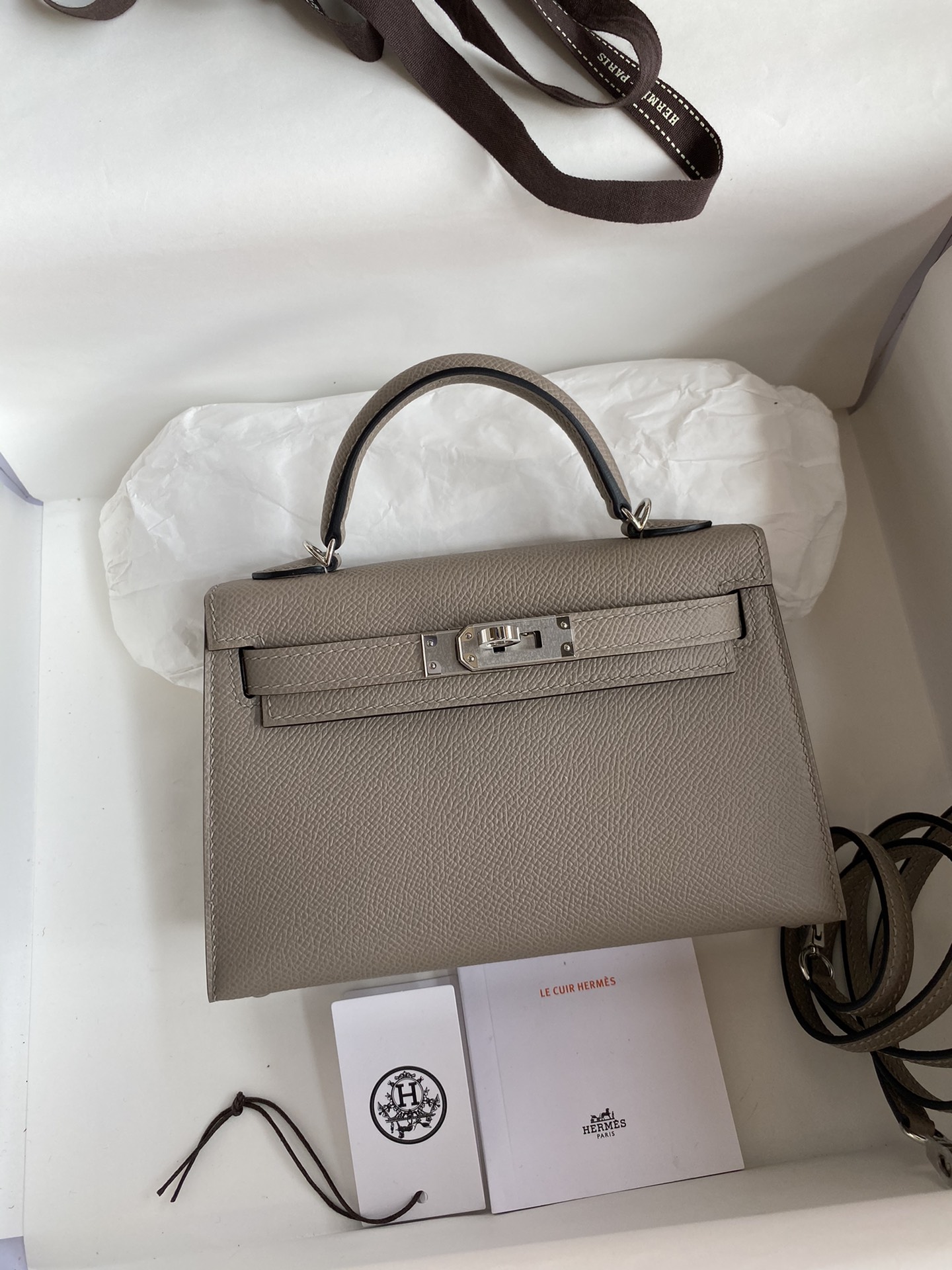 Hermes Kelly Handbags Crossbody & Shoulder Bags Grey Silver Hardware Epsom Mini