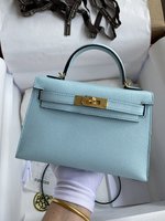 Hermes Kelly Handbags Crossbody & Shoulder Bags Blue Gold Hardware Epsom Mini