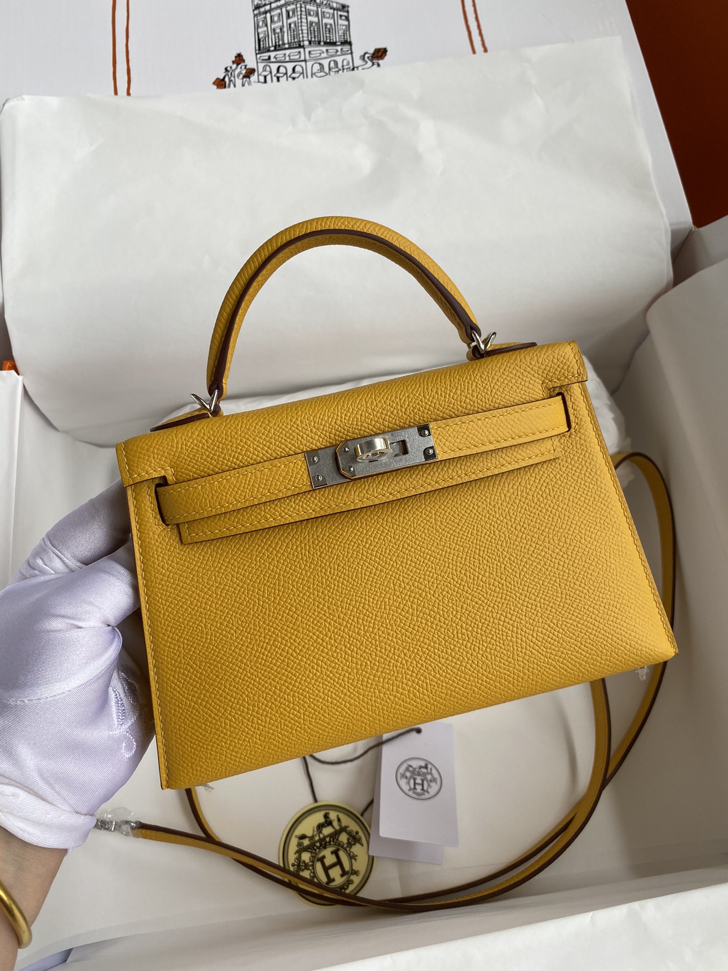 Hermes Kelly Handbags Crossbody & Shoulder Bags Buy 2023 Replica
 Amber Yellow Silver Hardware Epsom Mini