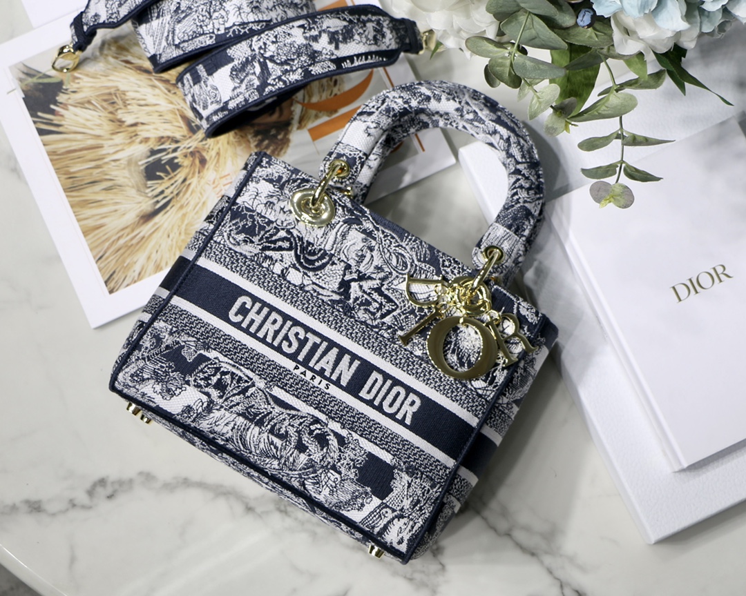 Dior Lady D вышивка узор тигр тканевая сумка