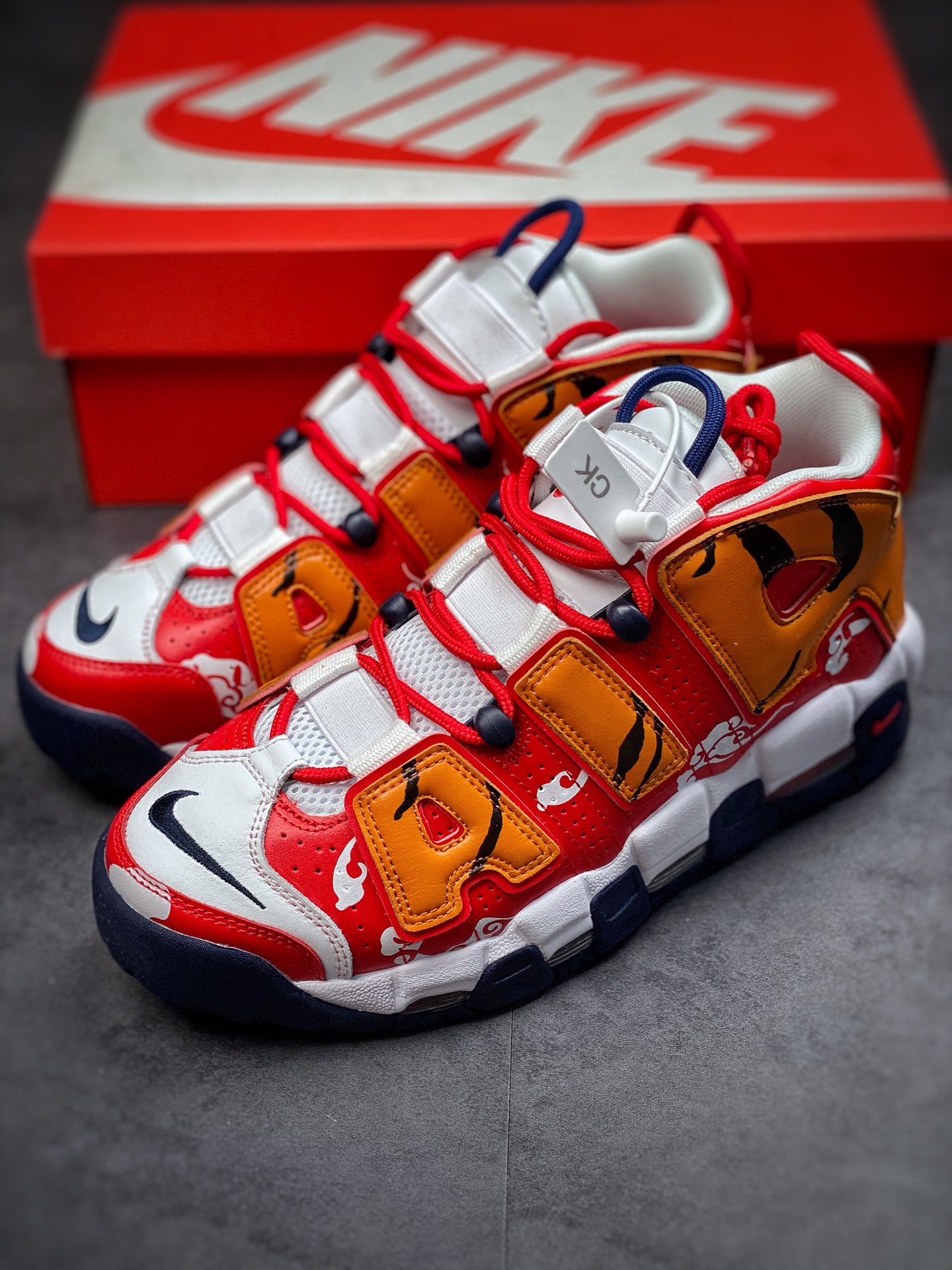 260 【定制球鞋】Nike Air More Uptempo(GS)大Air 虎年新年定制虎纹祥云高帮复古篮球鞋 CZ7885-100