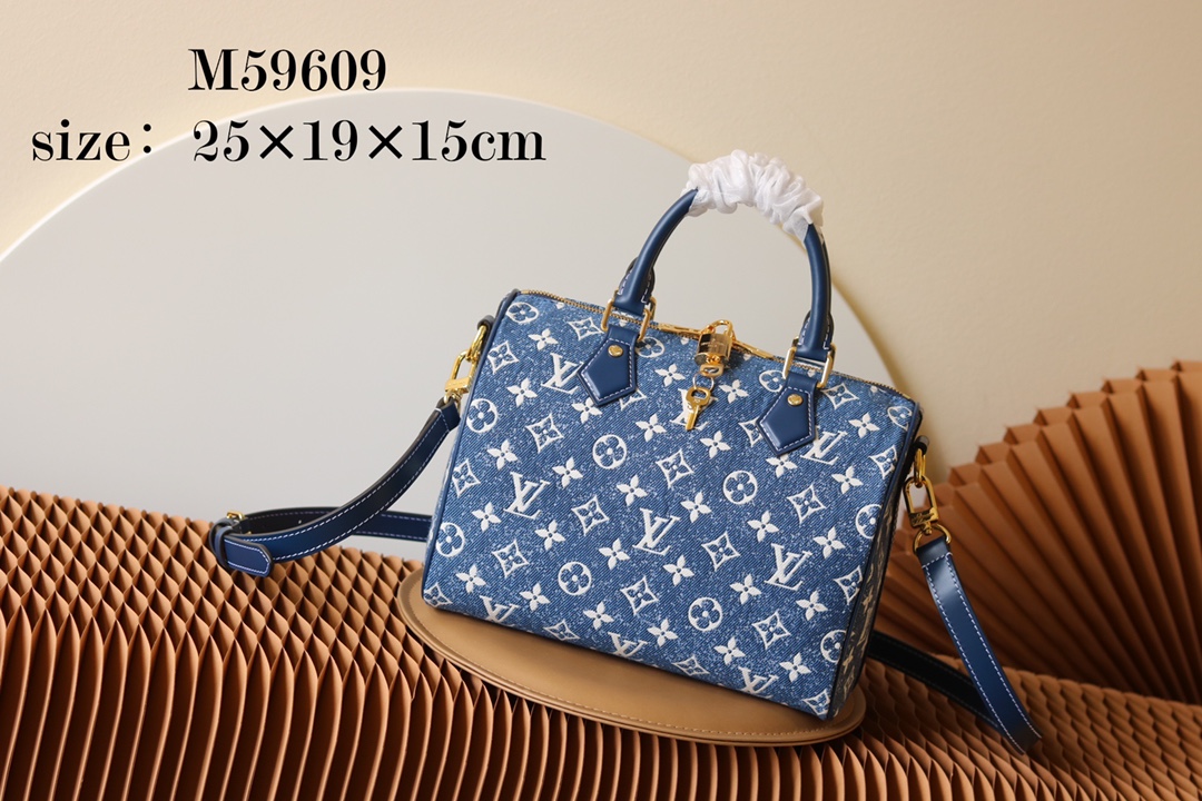 Louis Vuitton LV Speedy Bags Handbags Blue Denim Cowhide M59609
