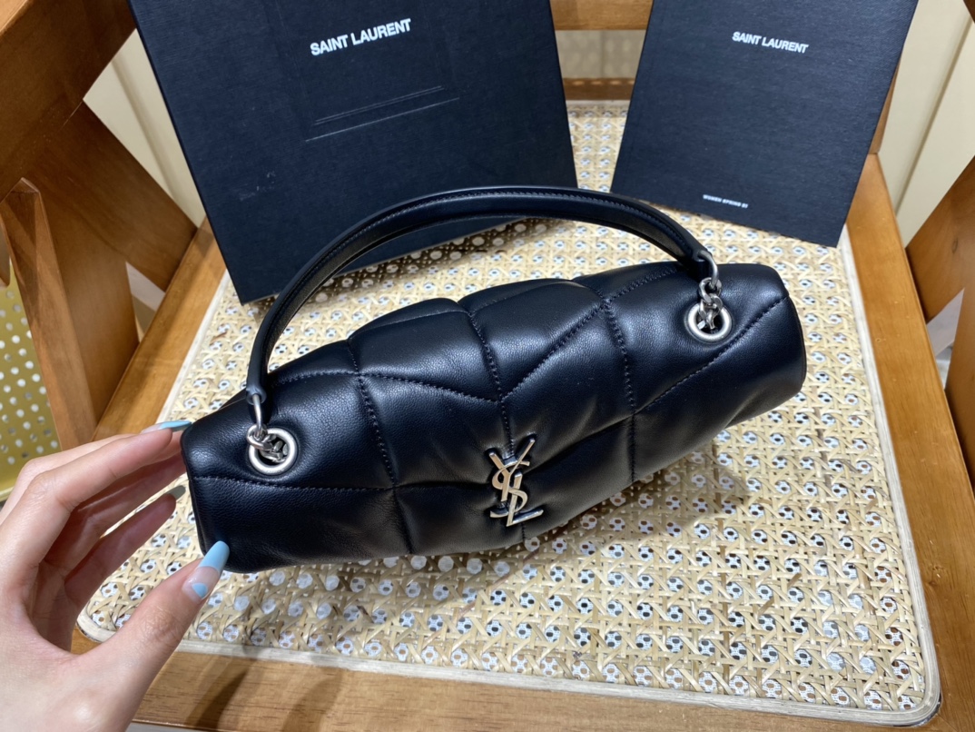 Ysl LOULOU PUFFER 23CM 迷你绗缝小羊皮包 620333黑色银扣