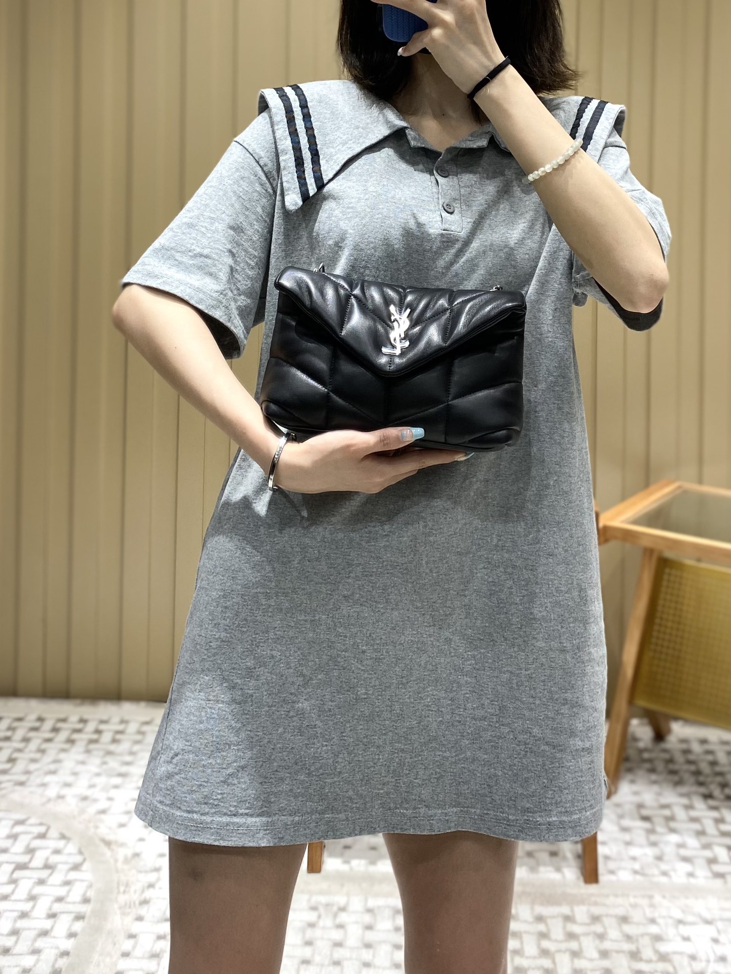 Ysl LOULOU PUFFER 23CM 迷你绗缝小羊皮包 620333黑色银扣