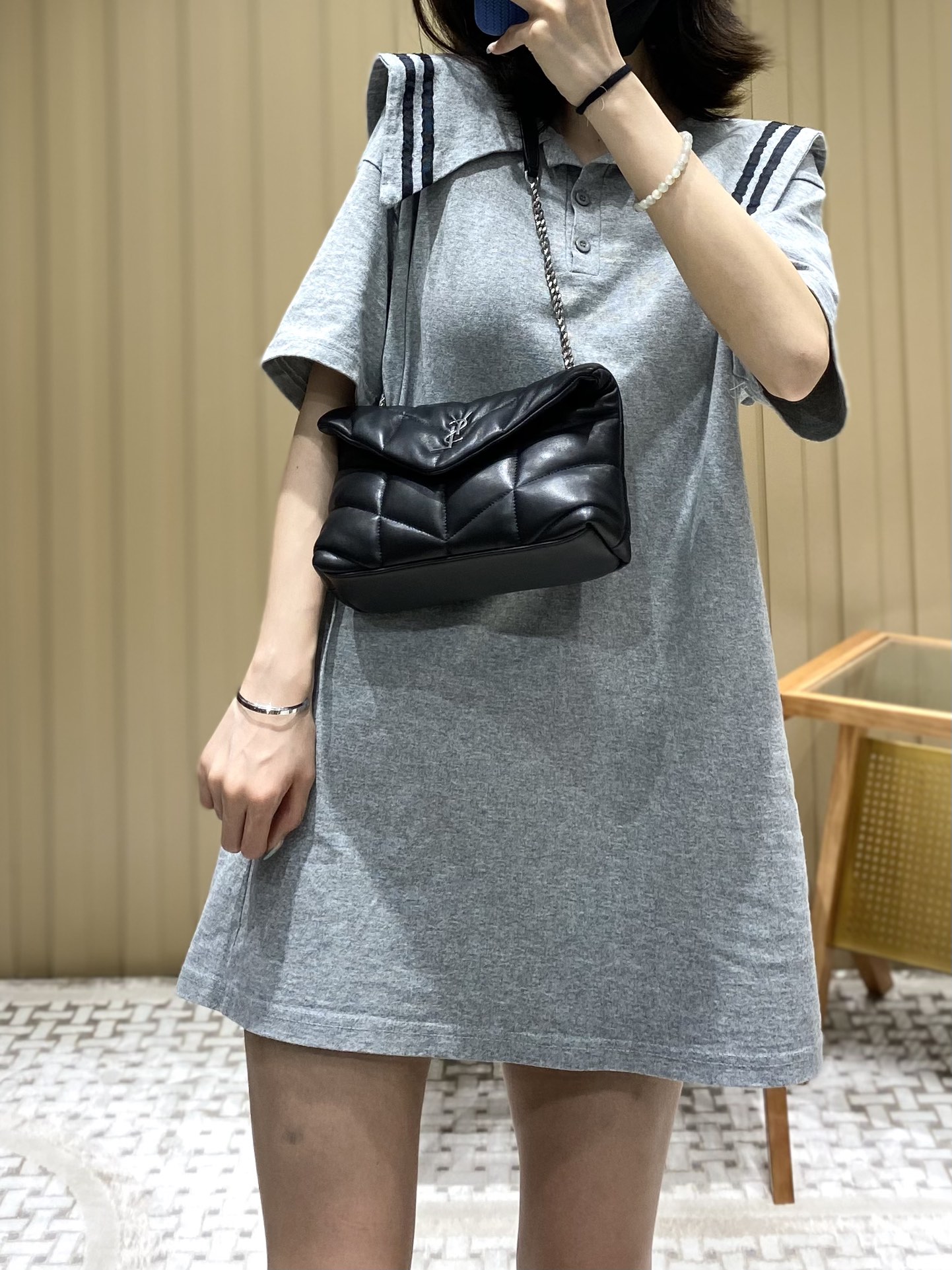 Ysl LOULOU PUFFER 23CM 迷你绗缝小羊皮包 620333黑色银扣