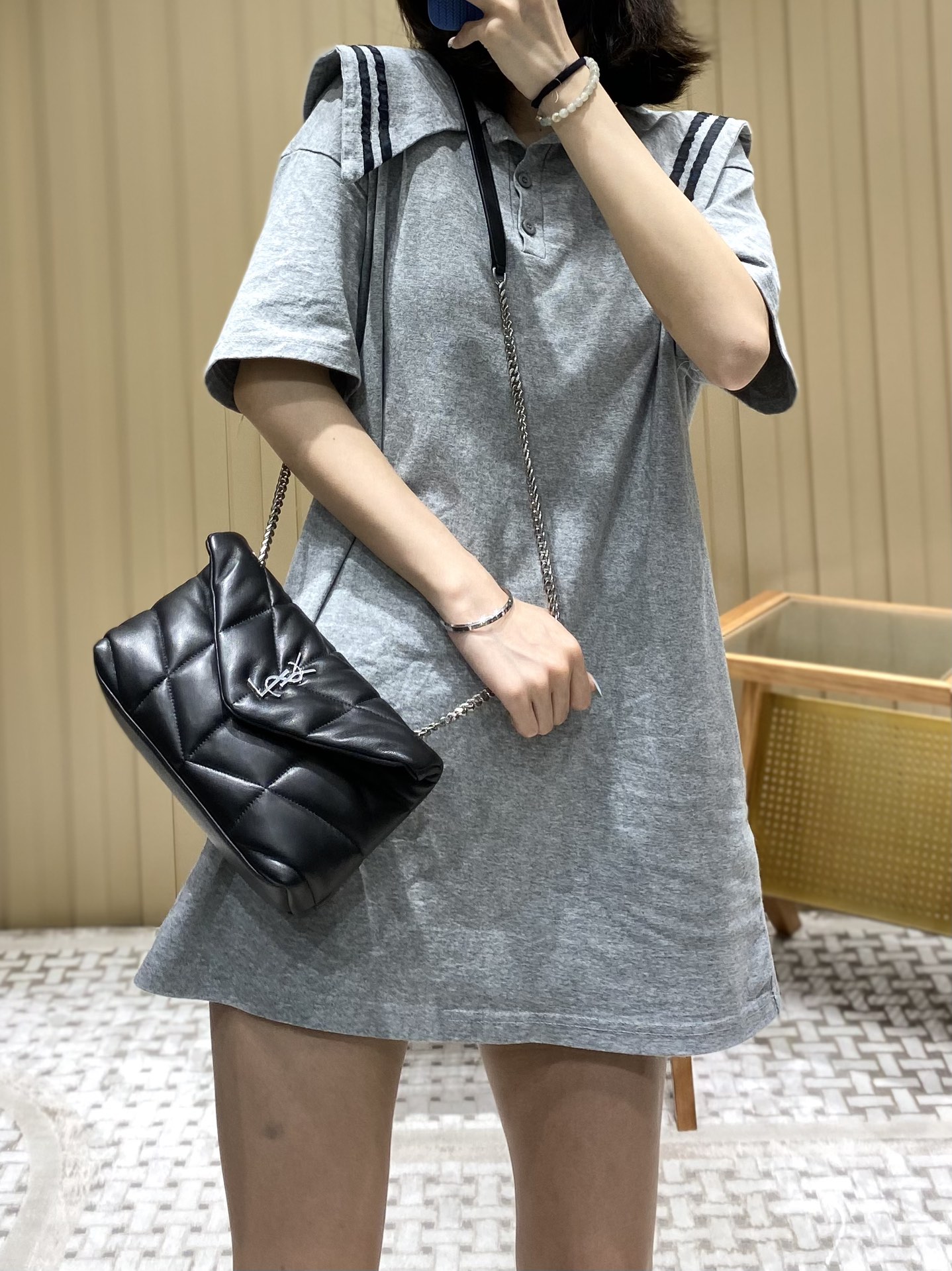 Ysl LOULOU PUFFER 23CM 迷你绗缝小羊皮包 620333黑色银扣