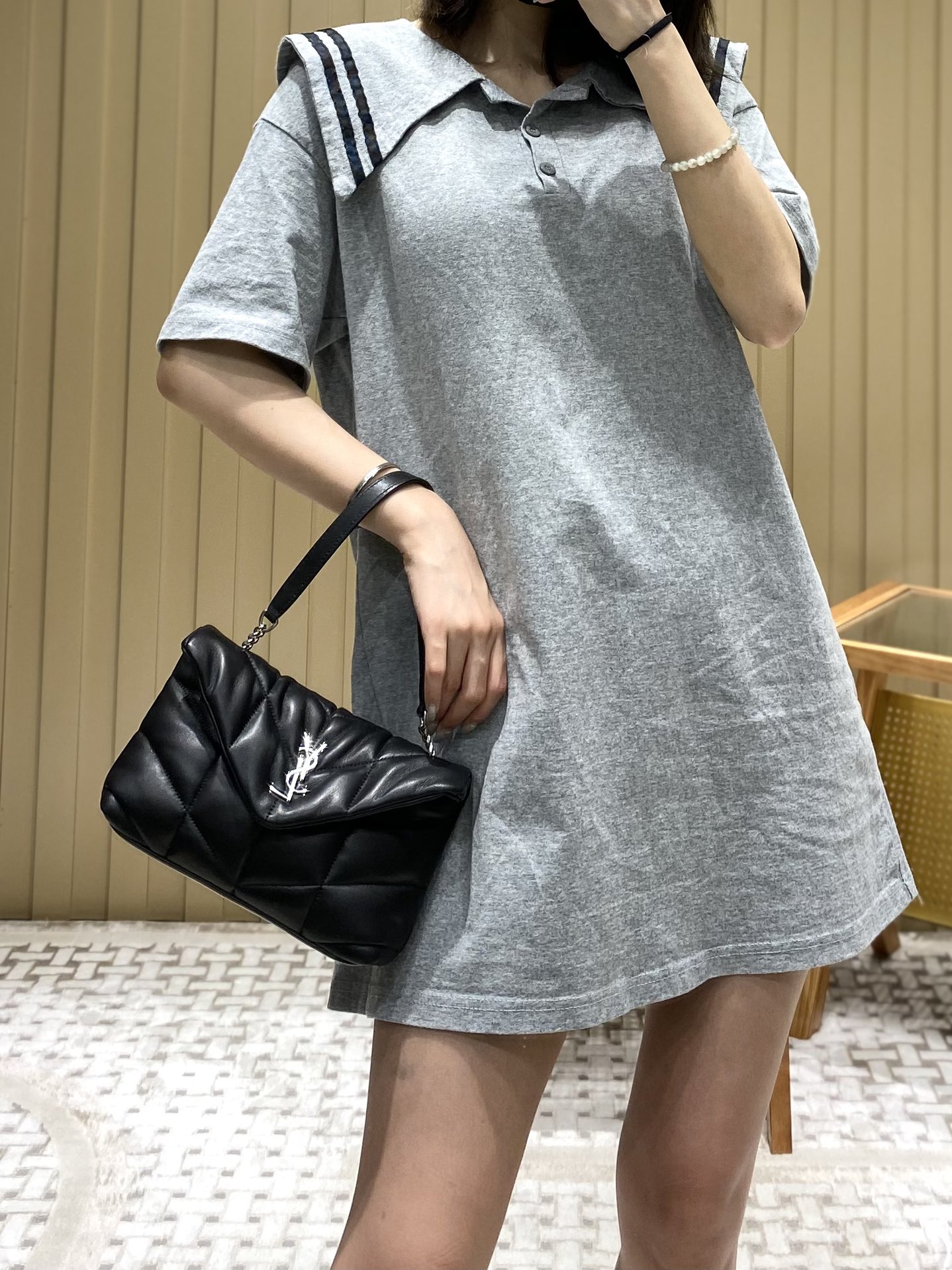 Ysl LOULOU PUFFER 23CM 迷你绗缝小羊皮包 620333黑色银扣