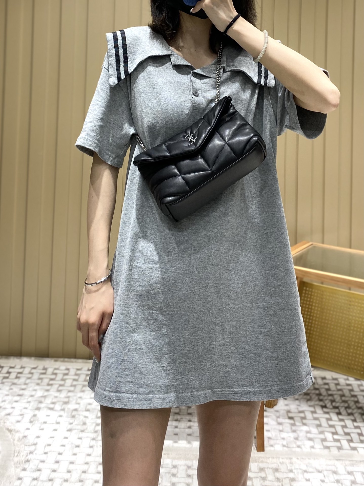 Ysl LOULOU PUFFER 23CM 迷你绗缝小羊皮包 620333黑色银扣