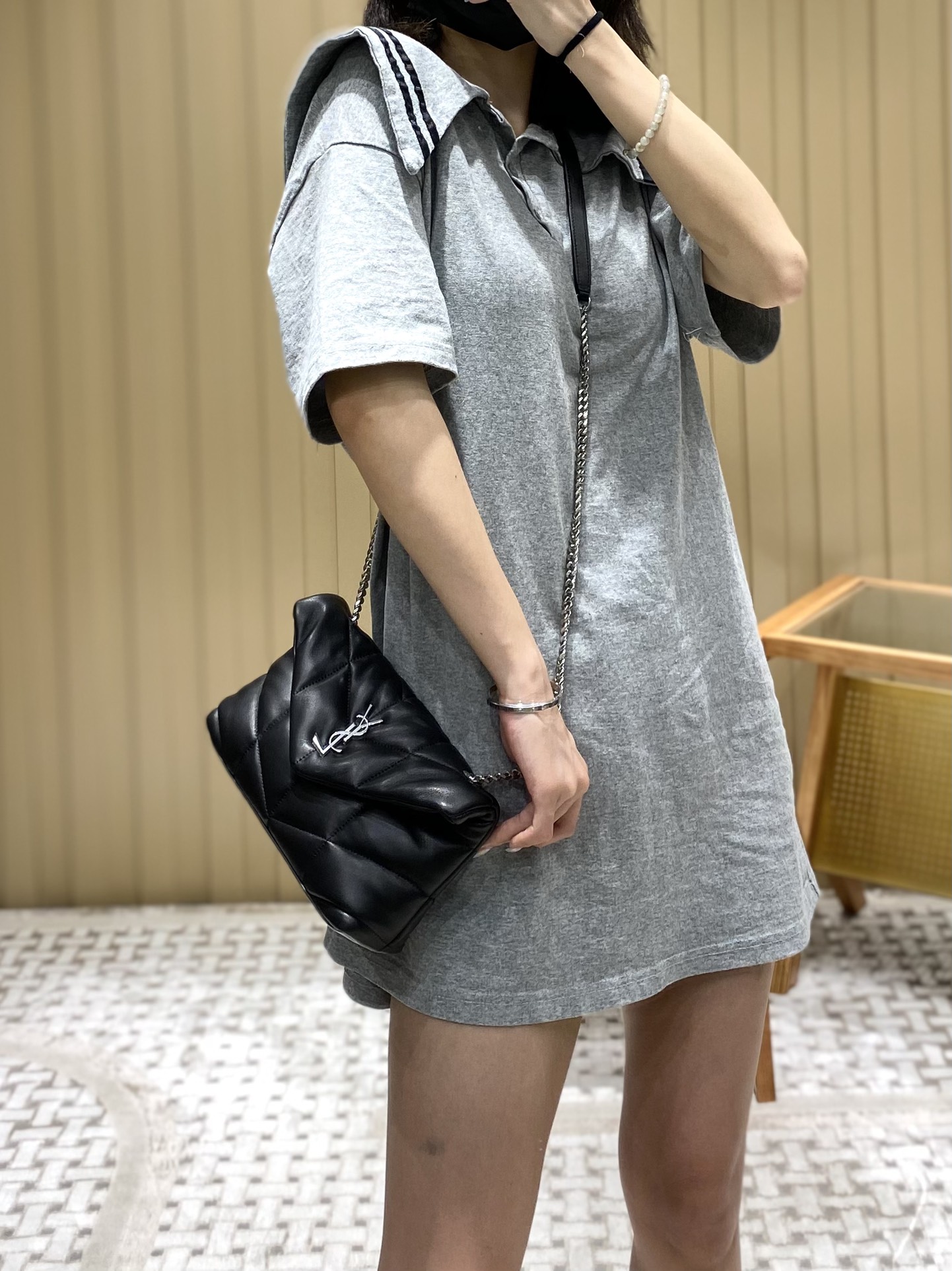 Ysl LOULOU PUFFER 23CM 迷你绗缝小羊皮包 620333黑色银扣