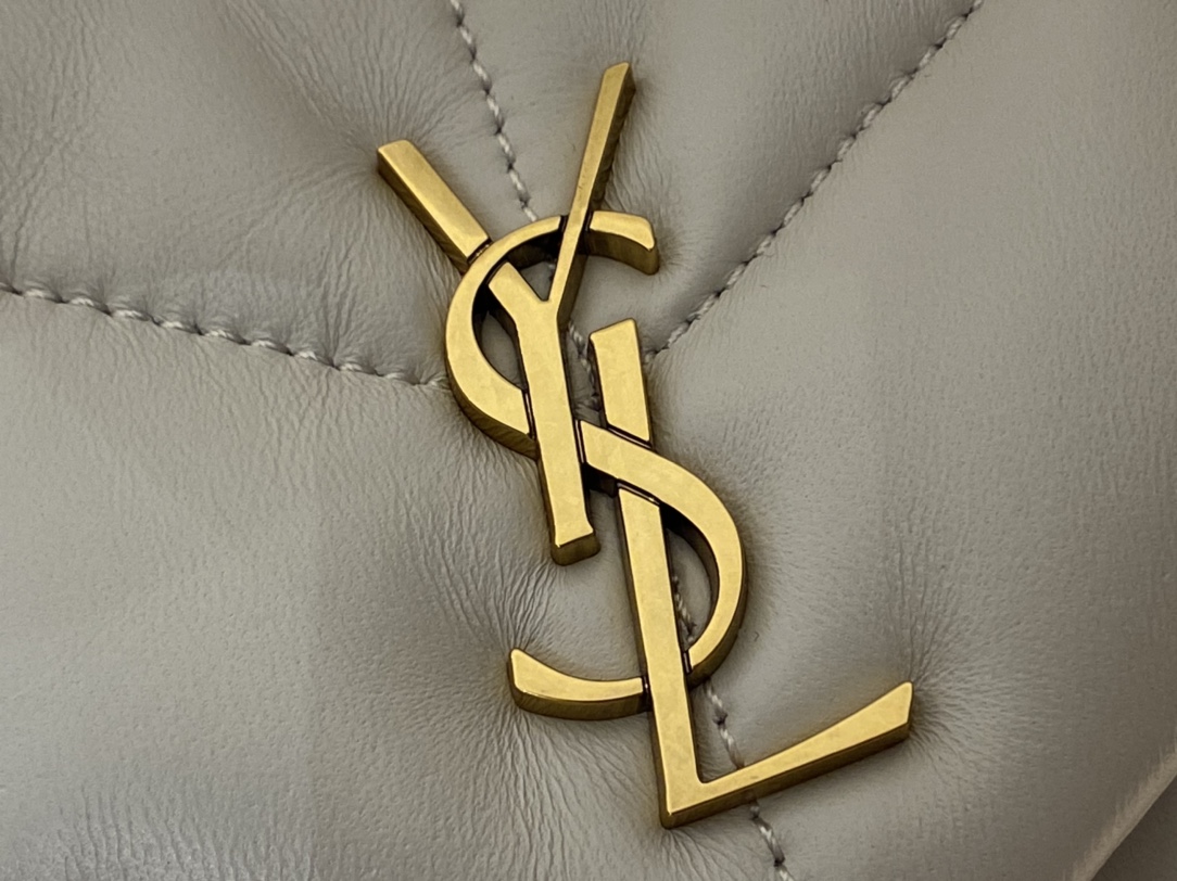 Ysl LOULOU PUFFER 23CM 迷你绗缝小羊皮包 620333白色/金扣