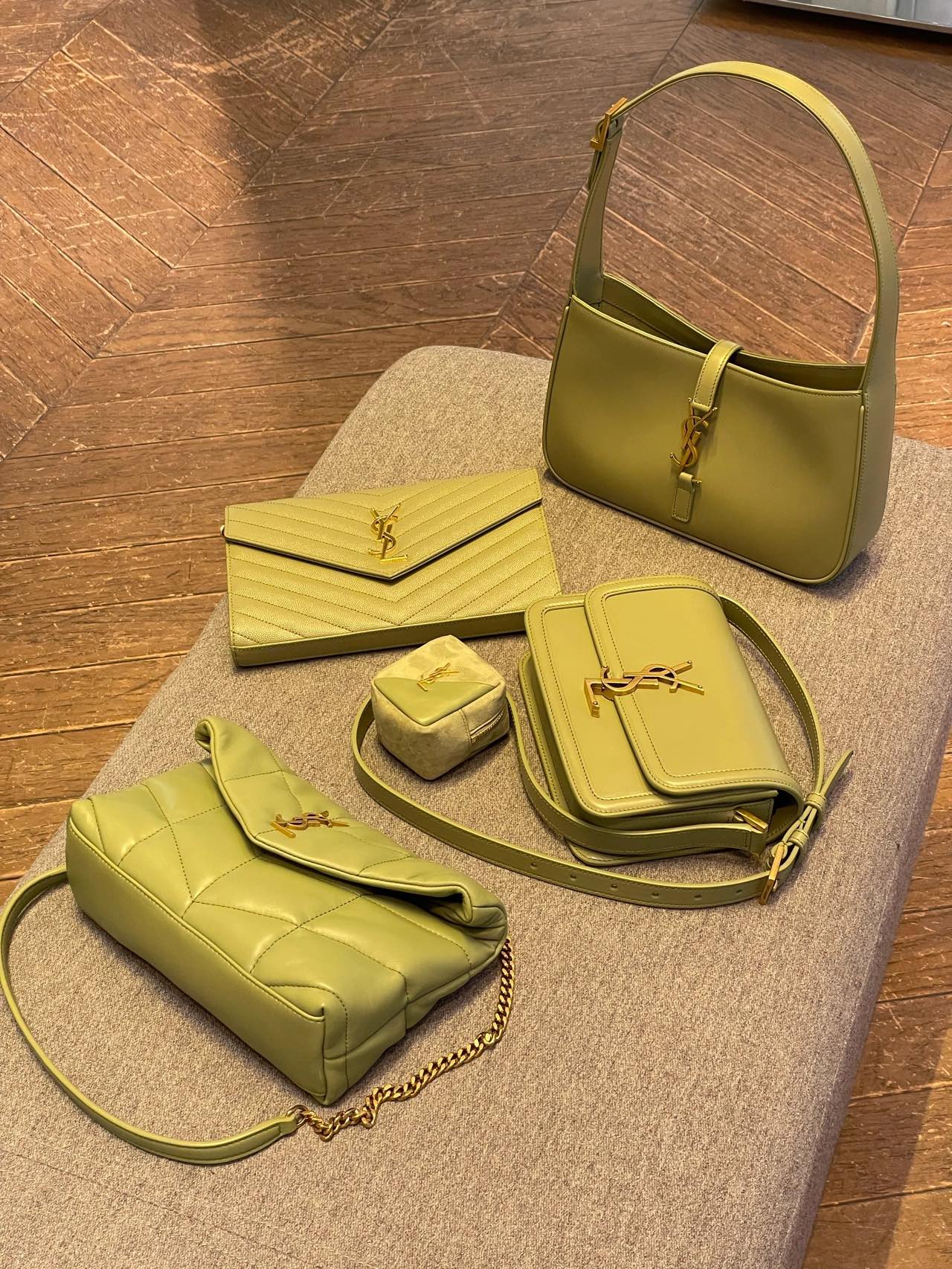 Ysl LOULOU PUFFER 23CM 迷你绗缝小羊皮包 620333牛油果绿/金扣