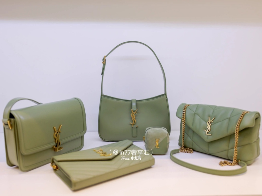 Ysl LOULOU PUFFER 23CM 迷你绗缝小羊皮包 620333牛油果绿/金扣